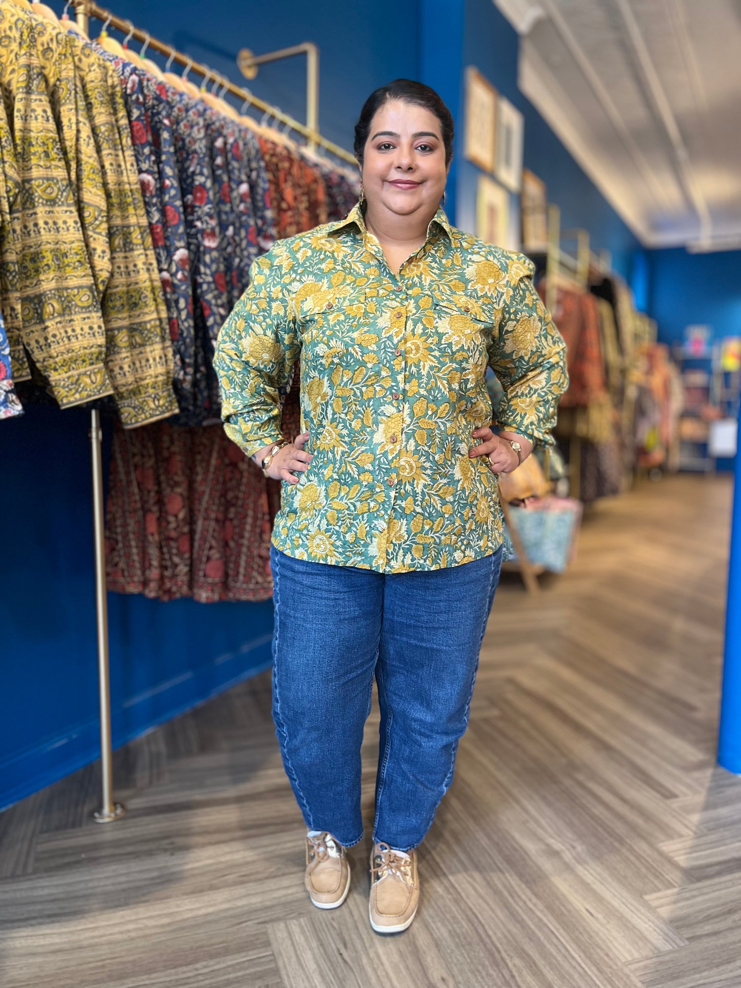 Blouse with Pockets ~ Green Yellow