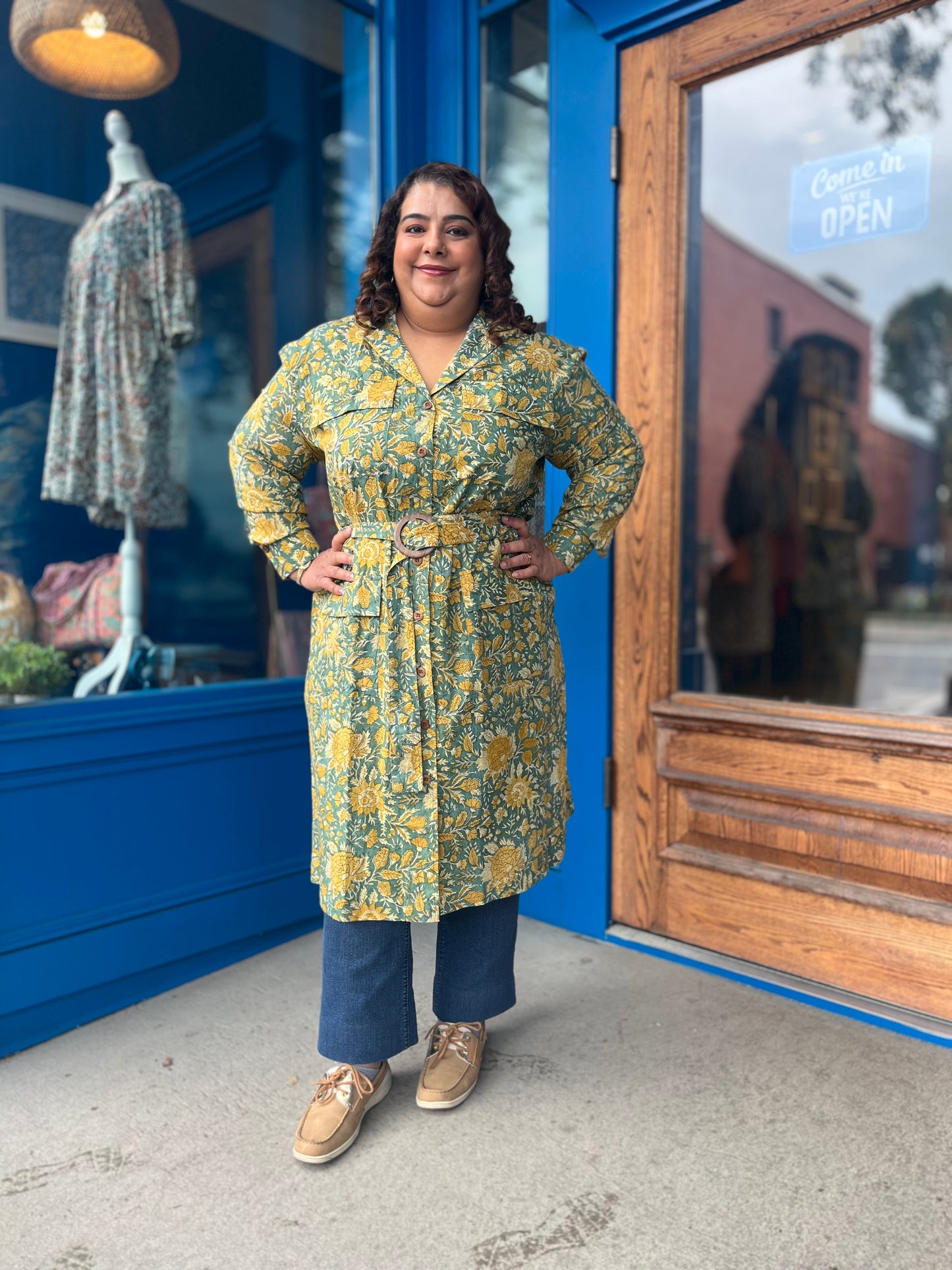 Trench Dress ~ Mustard Green