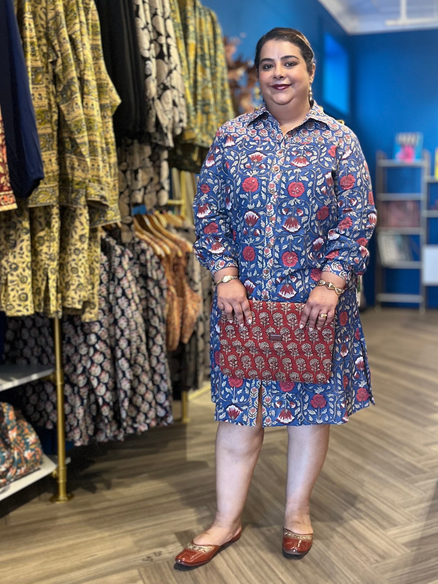 Two Print Shirt Dress ~ Red Rose