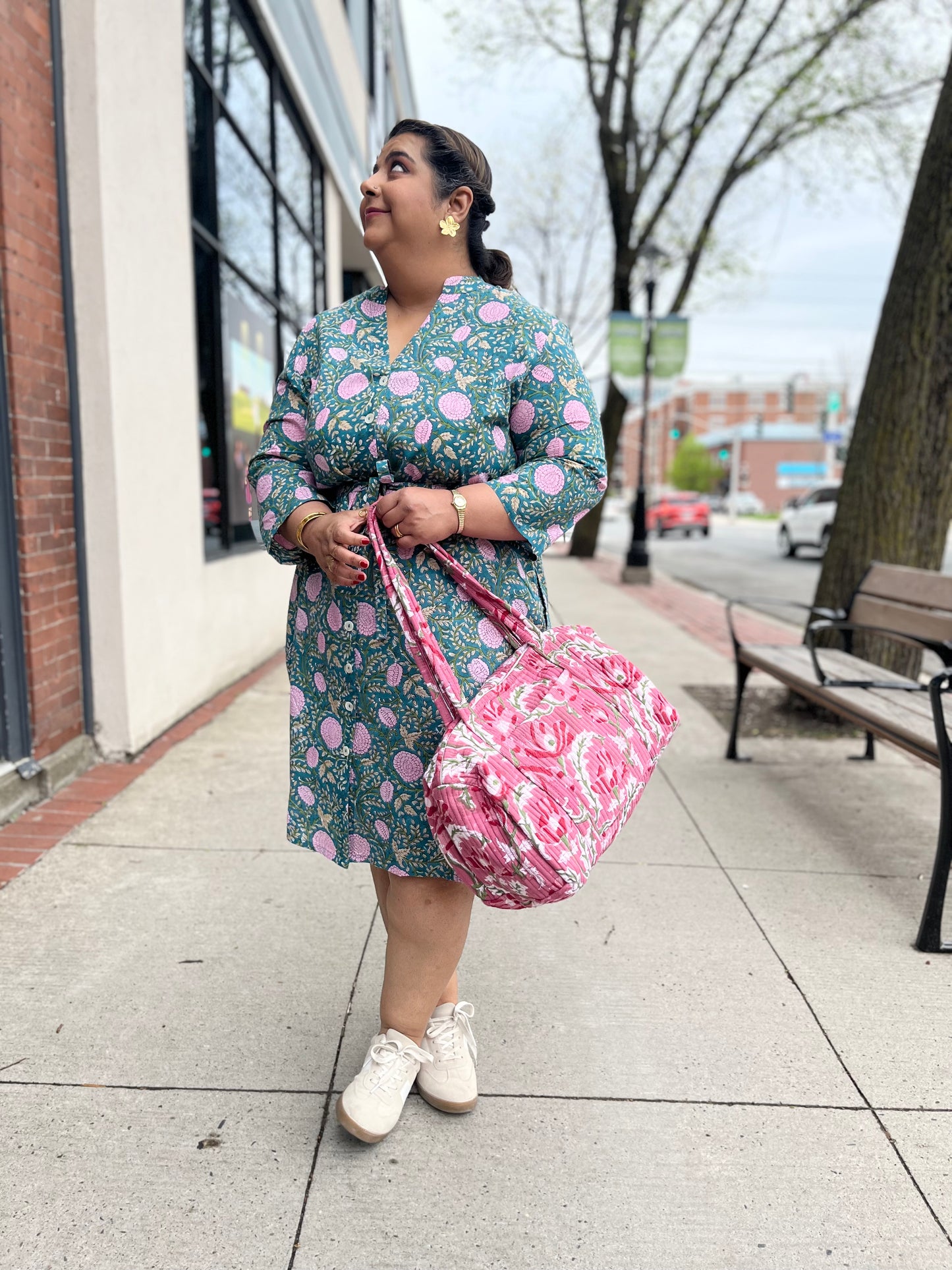 Shirt Dress in Teal Pink