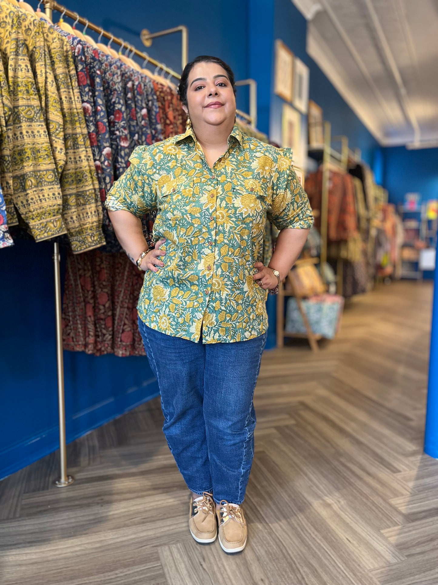 Blouse with Pockets ~ Green Yellow
