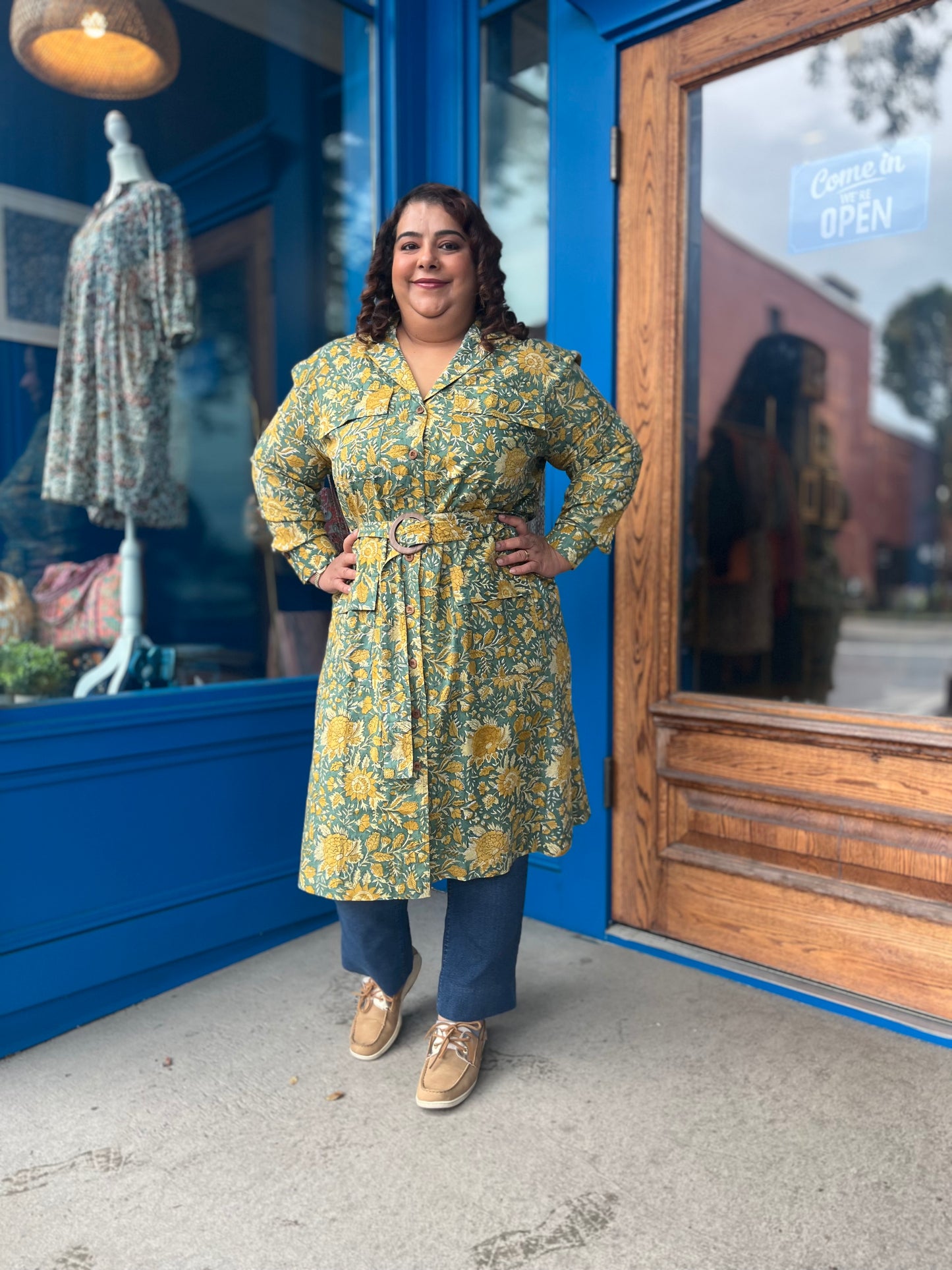 Trench Dress ~ Mustard Green