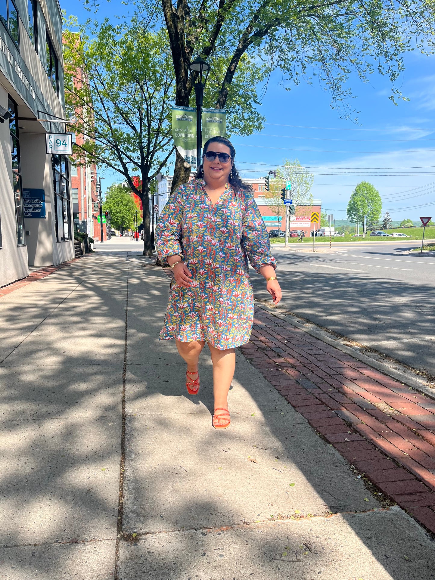 Dress in Blue with Peach Flowers