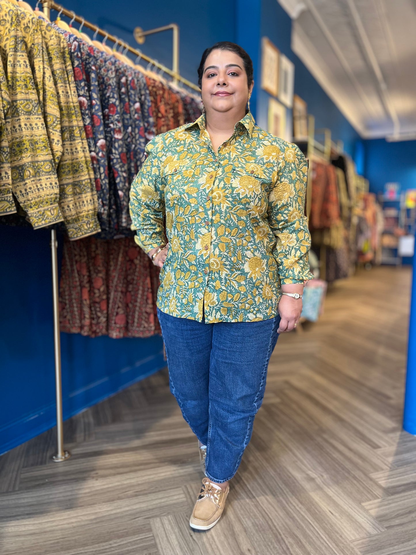 Blouse with Pockets ~ Green Yellow