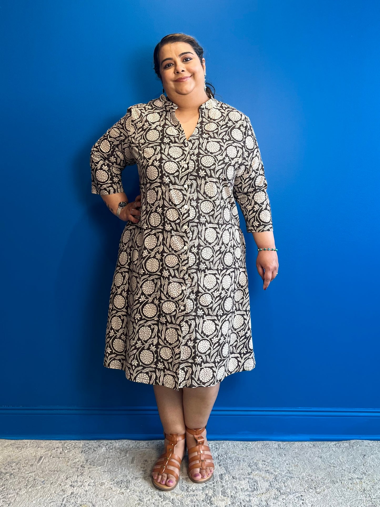 Shirt Dress in Black Beige