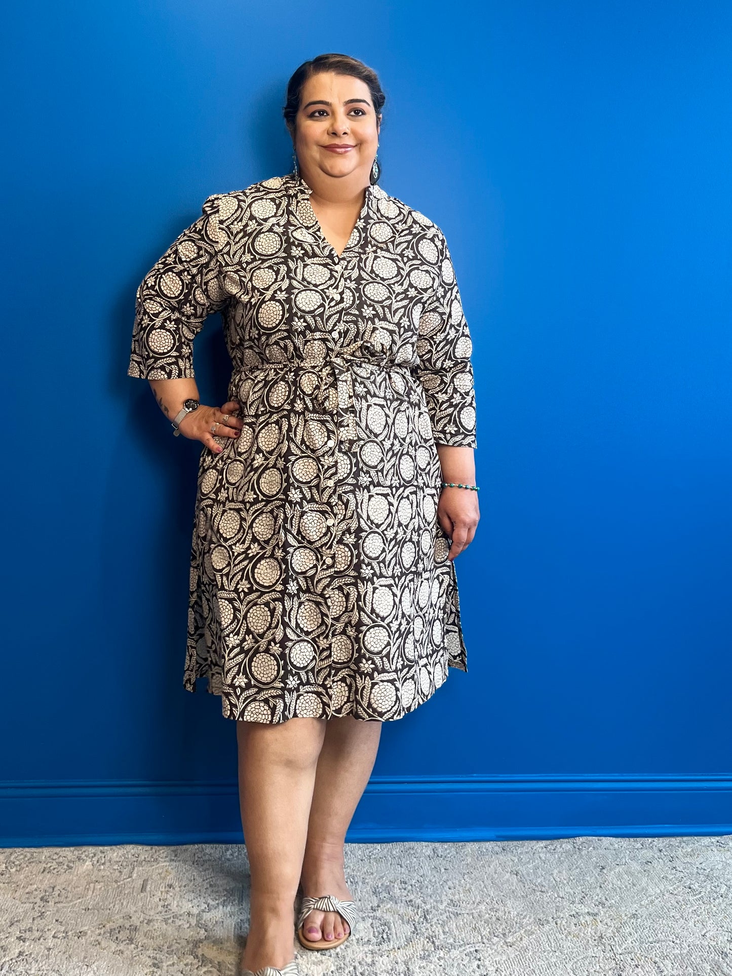Shirt Dress in Black Beige