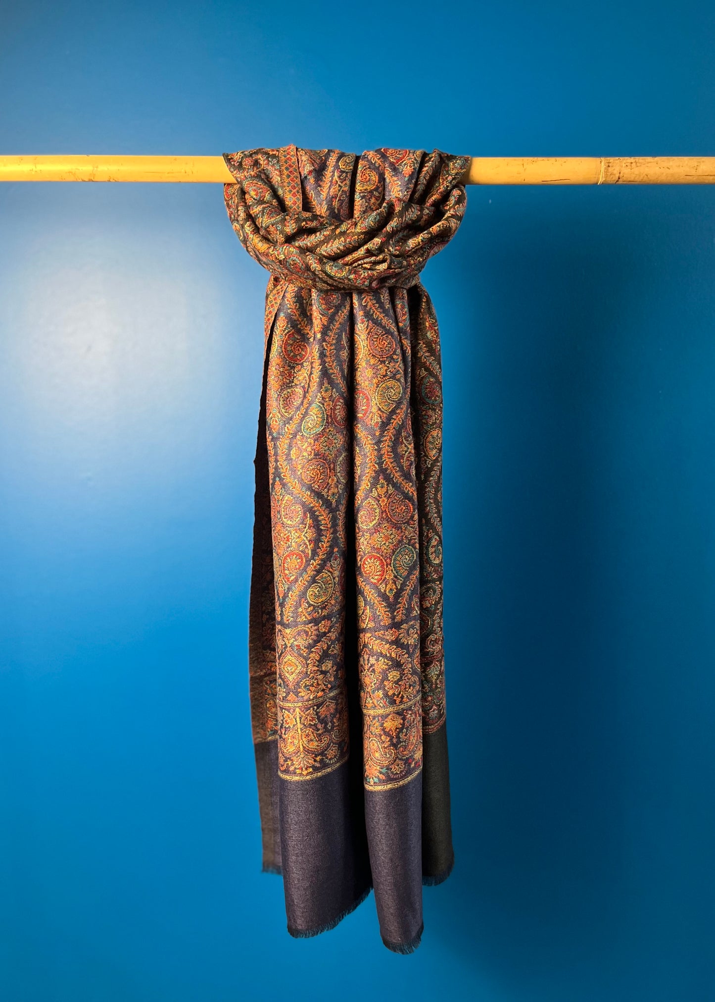 Wool Tencel Wide Scarf in Navy Blue Black- Pattern 2