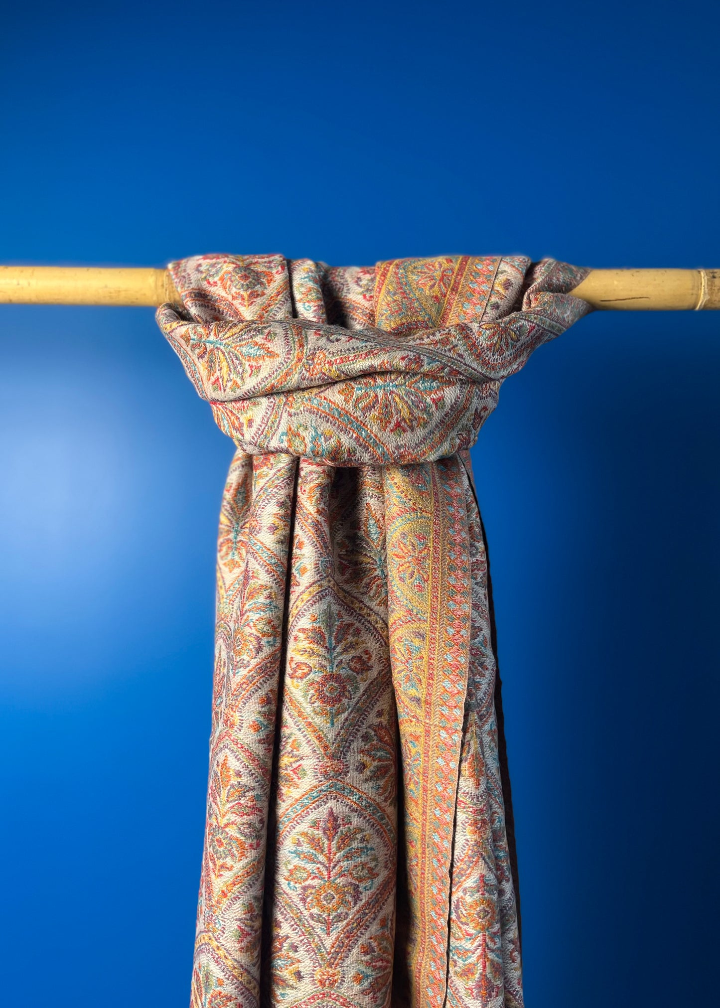 Wool Tencel Wide Scarf in Lt. Beige- Pattern 1