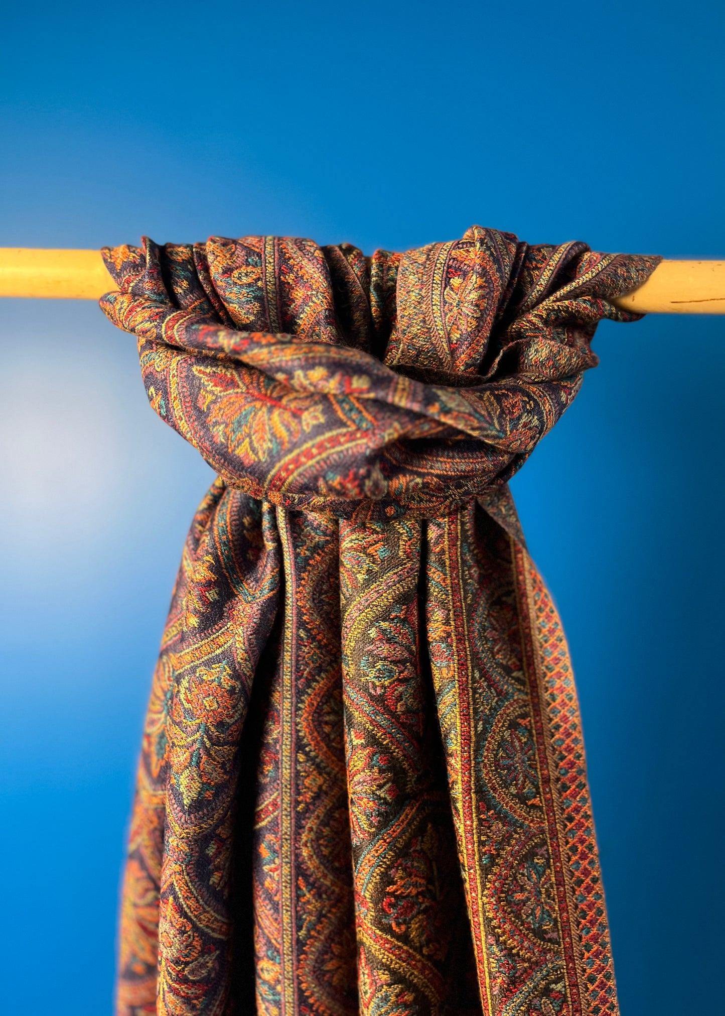 Wool Tencel Wide Scarf in Navy Blue Black- Pattern 1