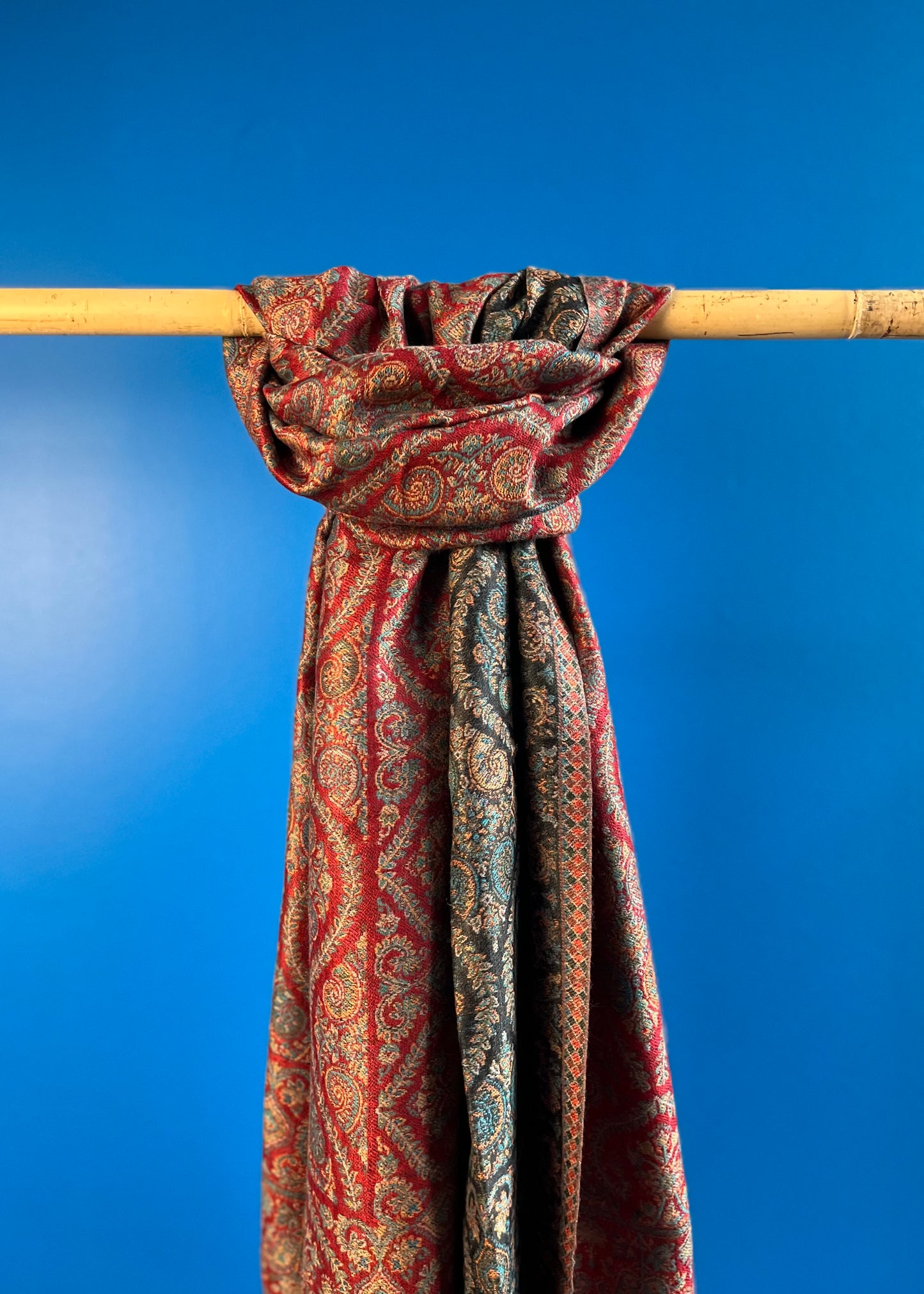 Wool Tencel Wide Scarf in Red Black- Pattern 3