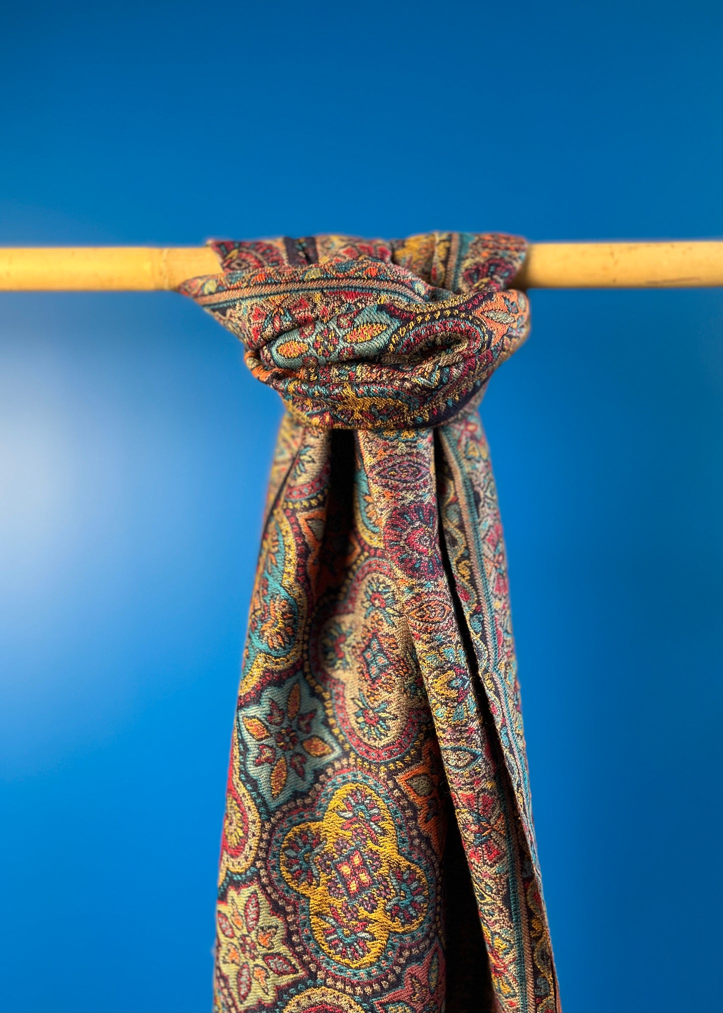 Wool Tencel Narrow Scarf in Navy Beige- Pattern 2