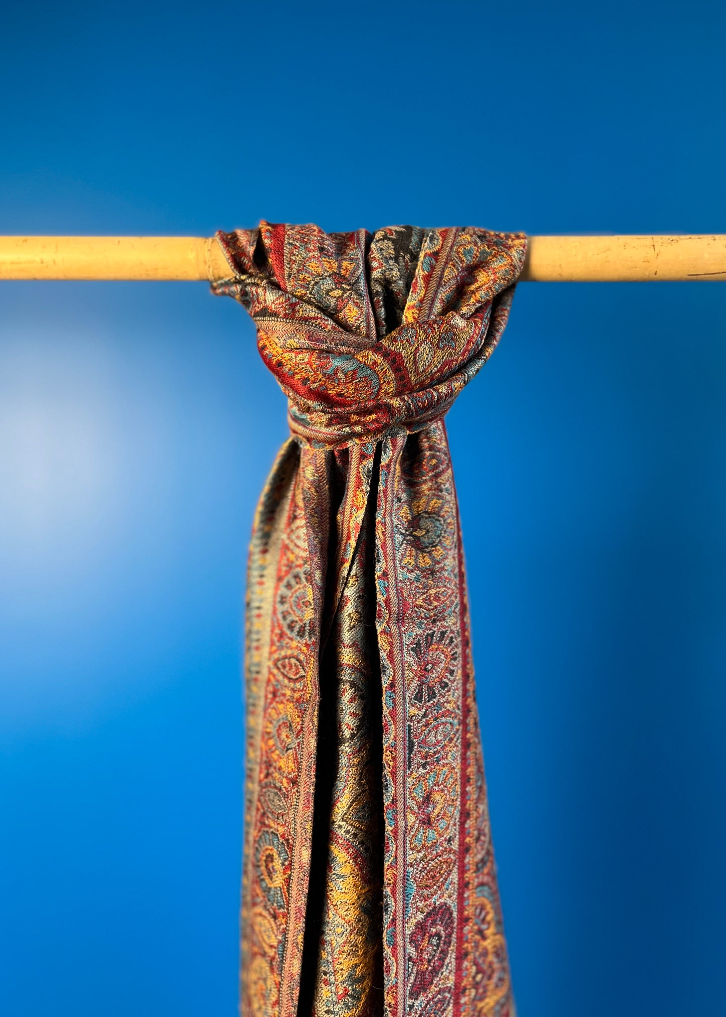 Wool Tencel Narrow Scarf in Red Beige- Pattern 2