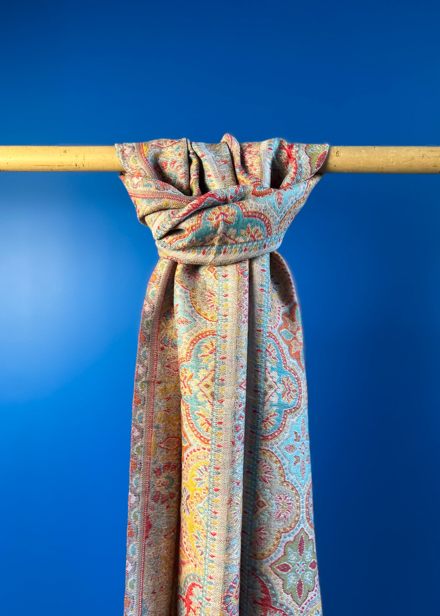 Wool Tencel Narrow Scarf in Beige Cream- Pattern 2