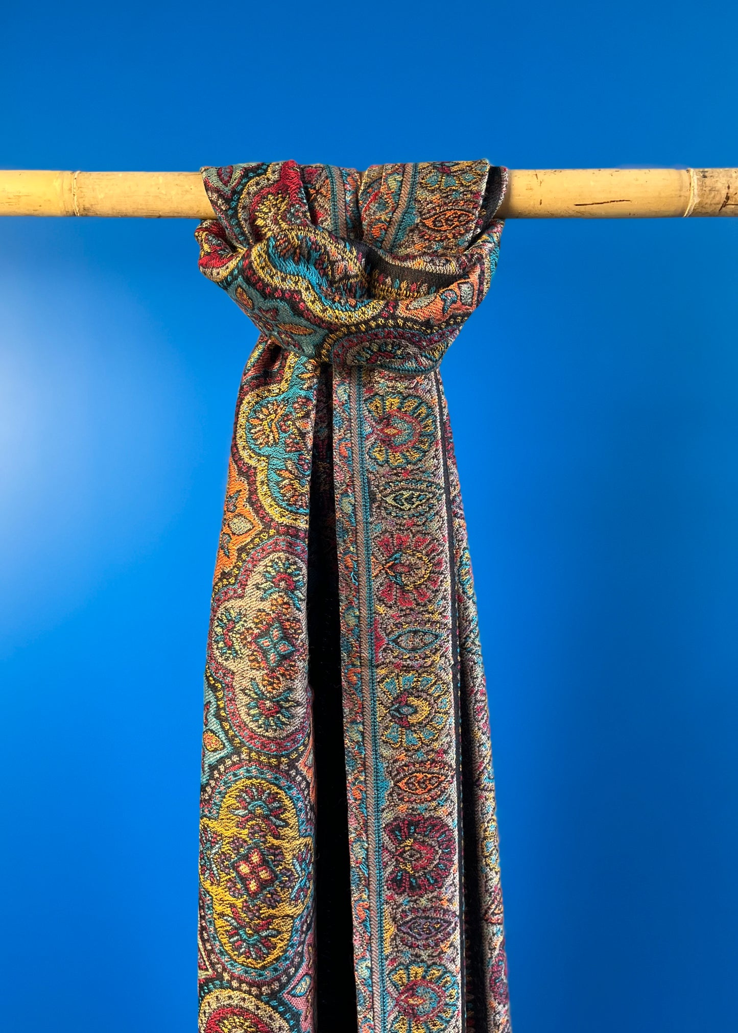 Wool Tencel Narrow Scarf in Black Beige- Pattern 2