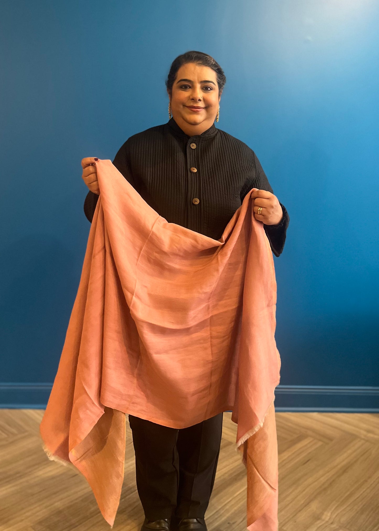 Wool Tencel Wide Scarf in Blush