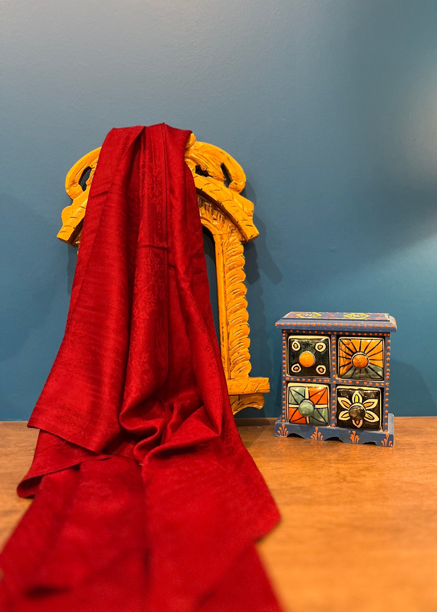 Cashmere Silk Wool Wide Scarf in Maroon