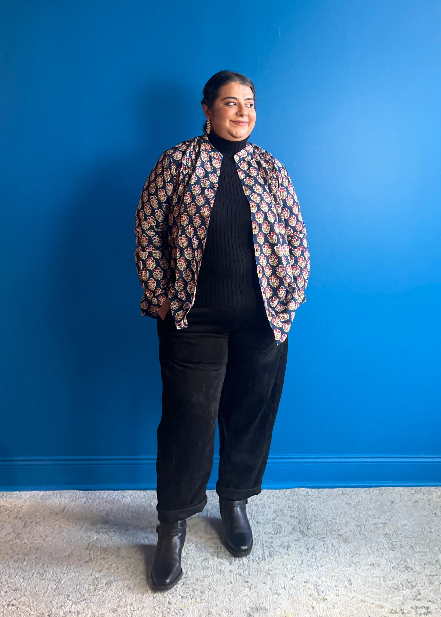 Blouse with Tucks ~ Navy Blue Red