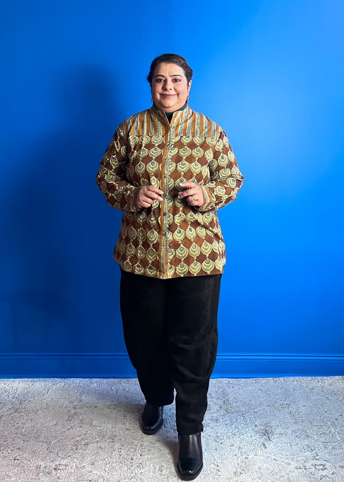 Blouse with Contrast Yoke ~ Brown