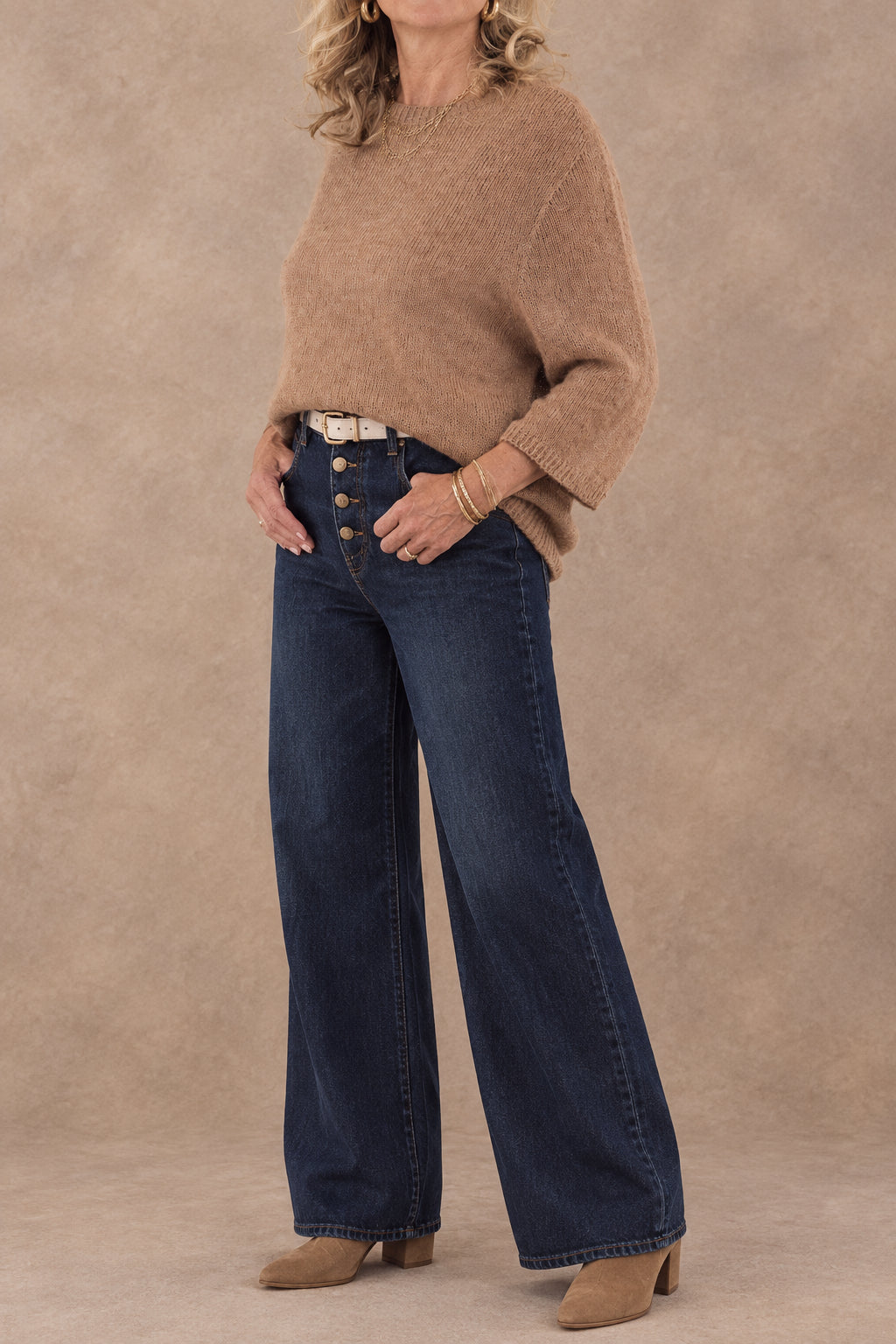 Alpaca Blend Round Neck Sweater in Truffle