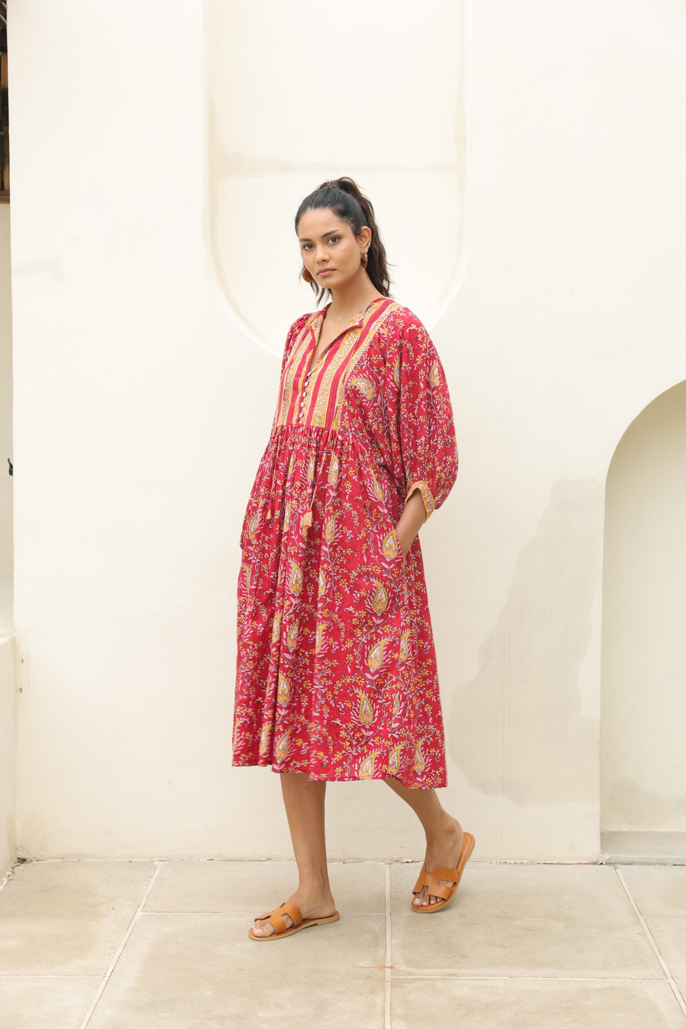 Tulip Midi Dress in Red