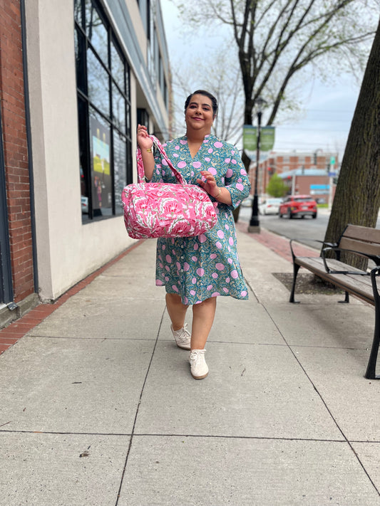 Shirt Dress in Teal Pink