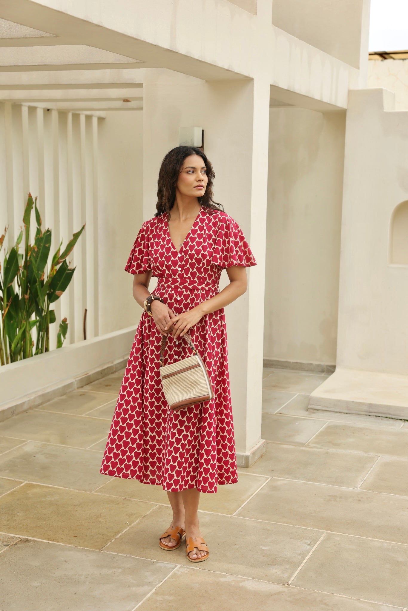 Lily Midi Dress in Red