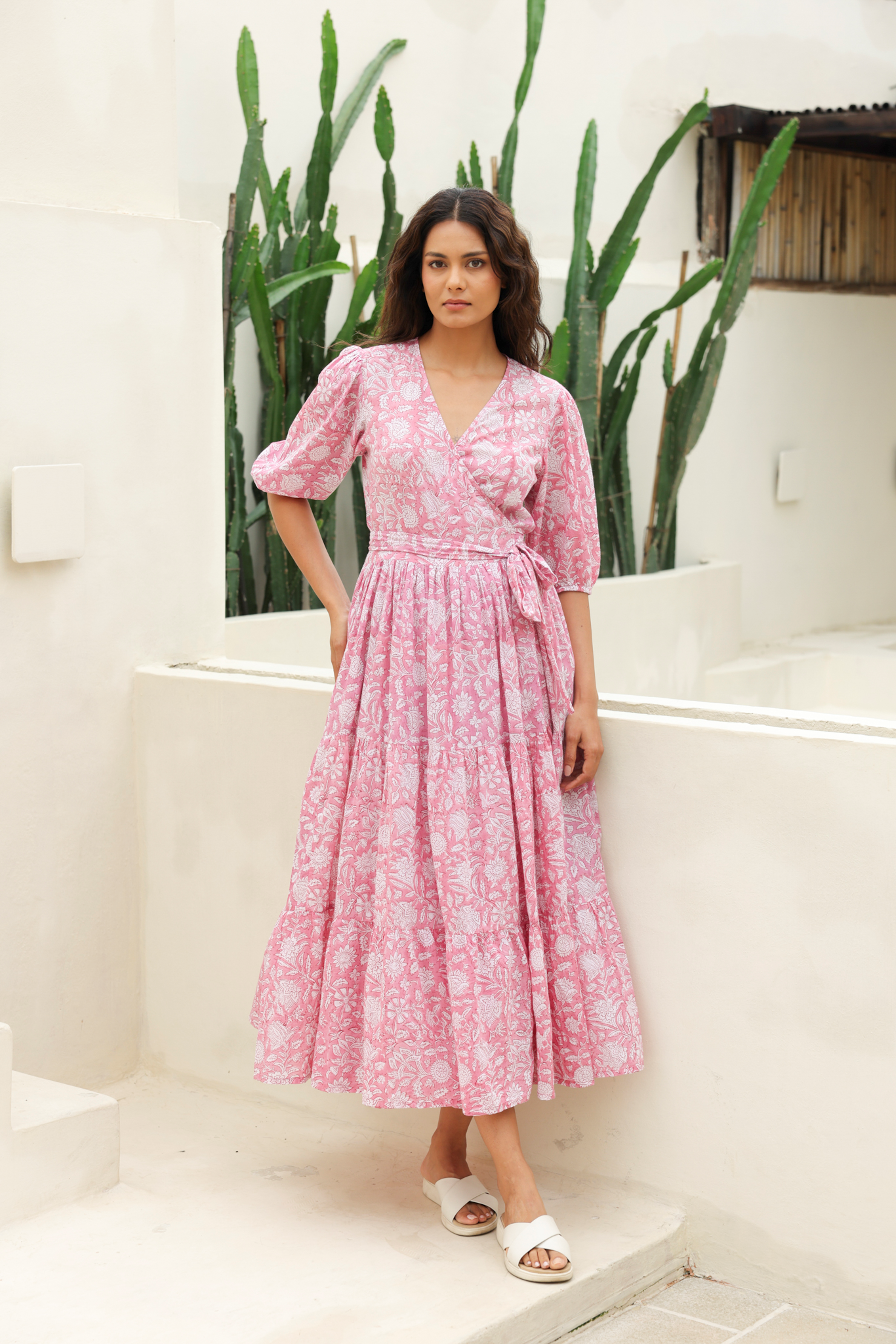 Maxi Wrap Dress in Pastel Pink