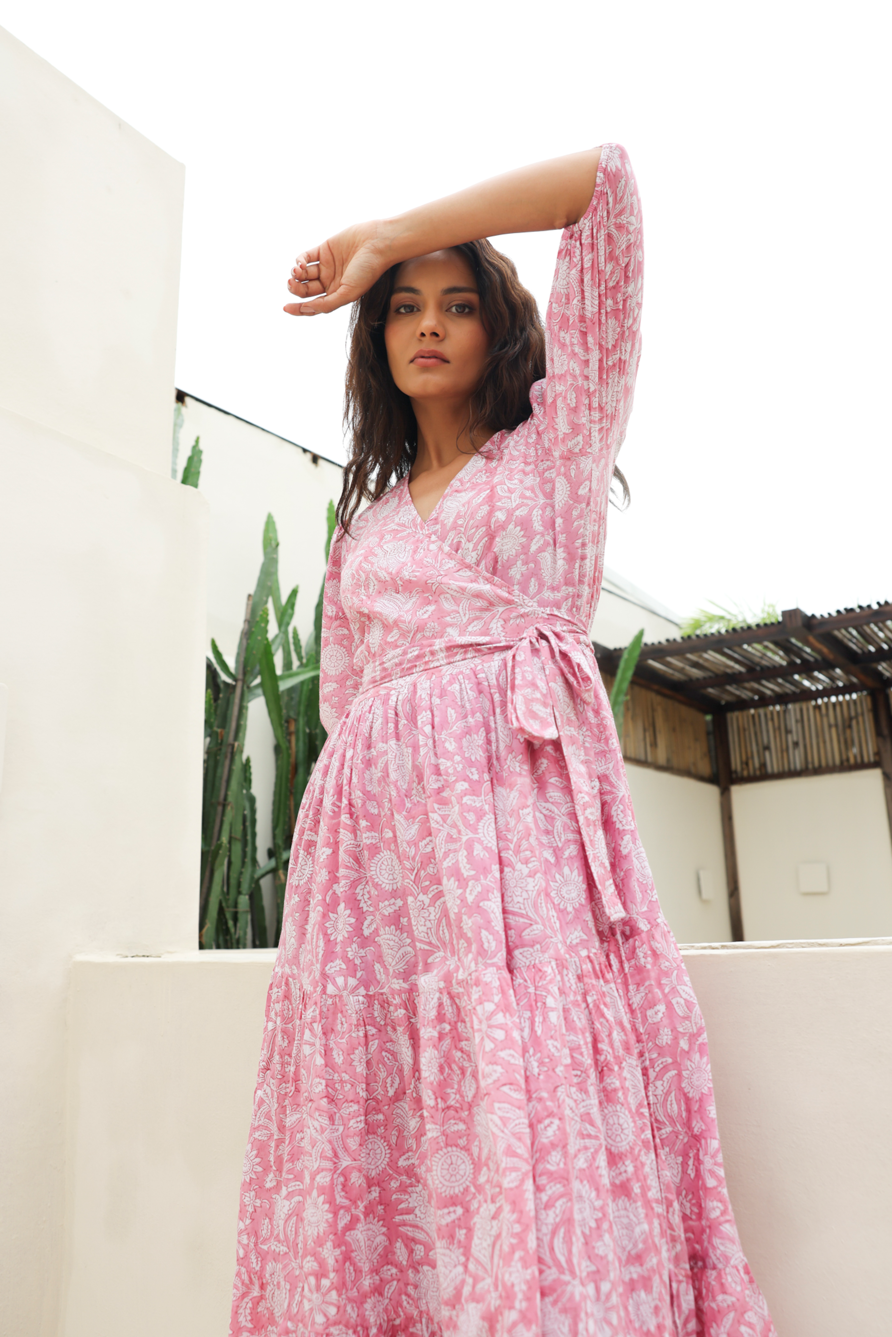 Maxi Wrap Dress in Pastel Pink