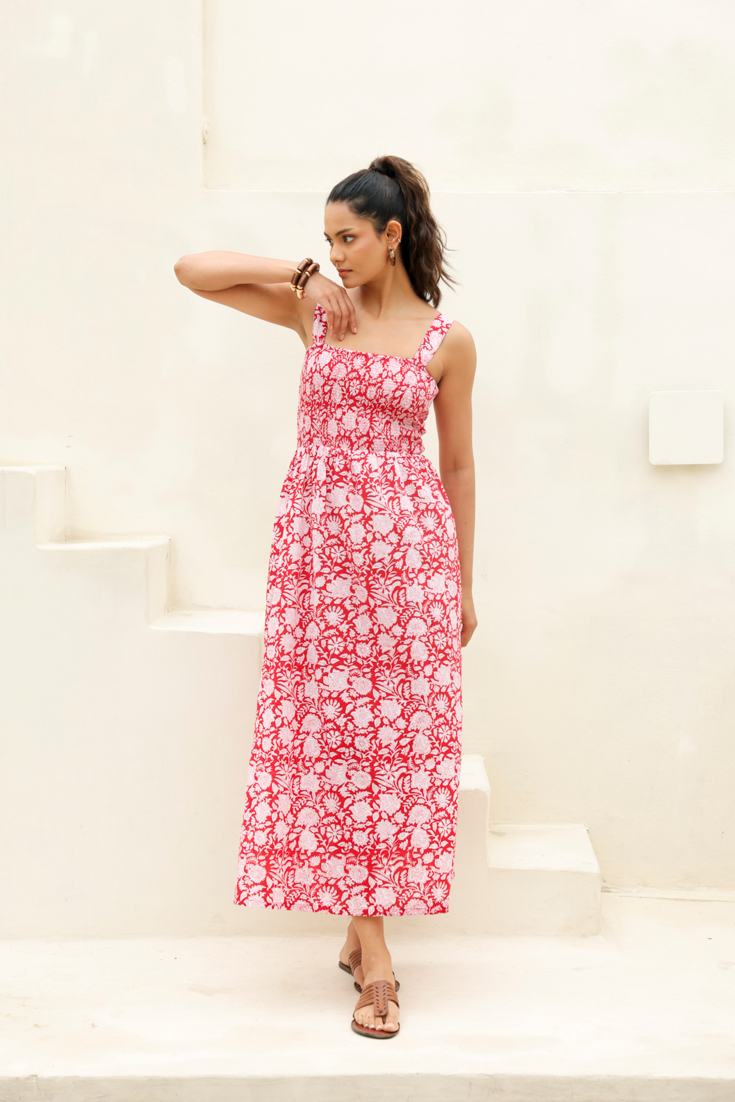 Maxi Smocking Dress in Red