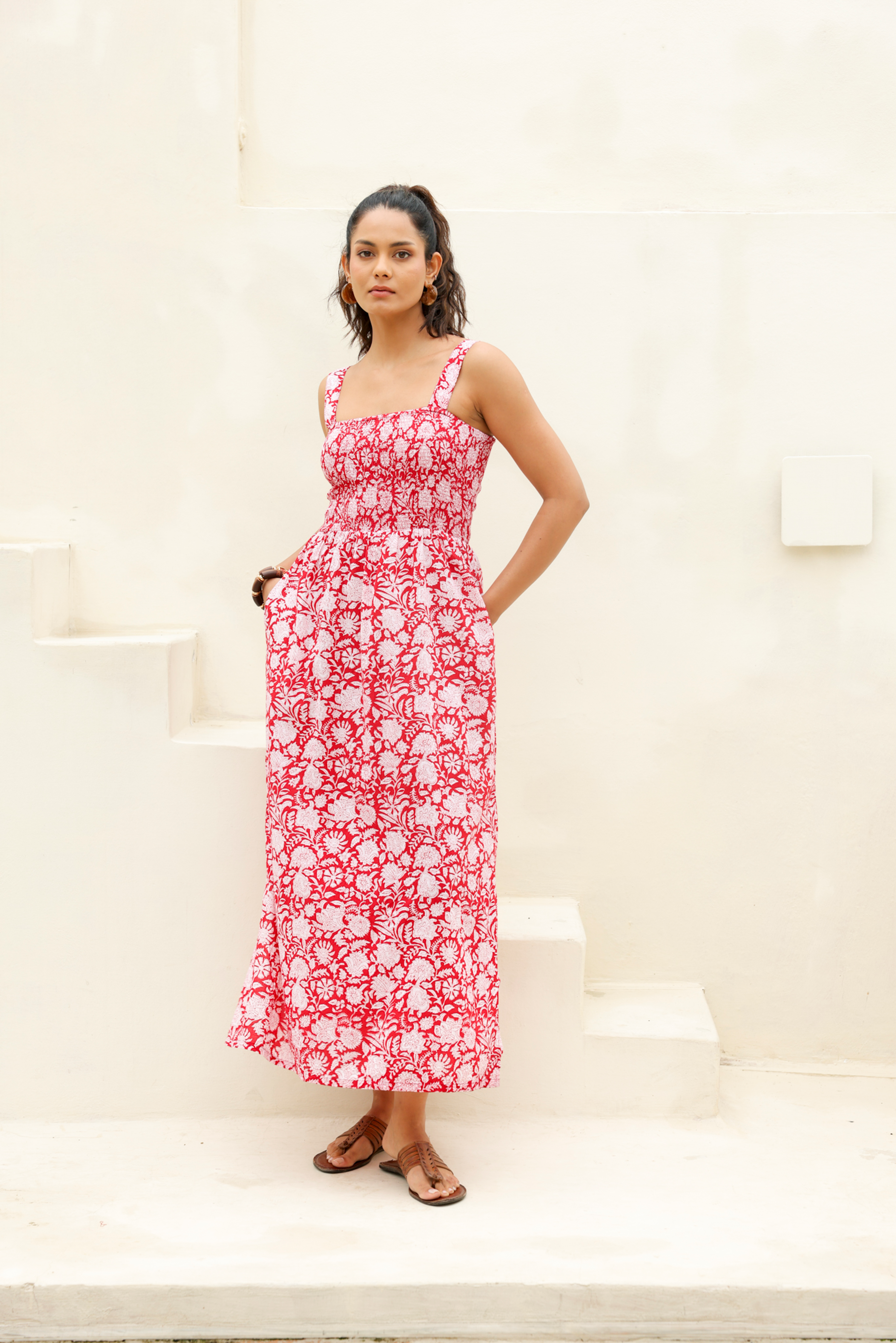 Maxi Smocking Dress in Red