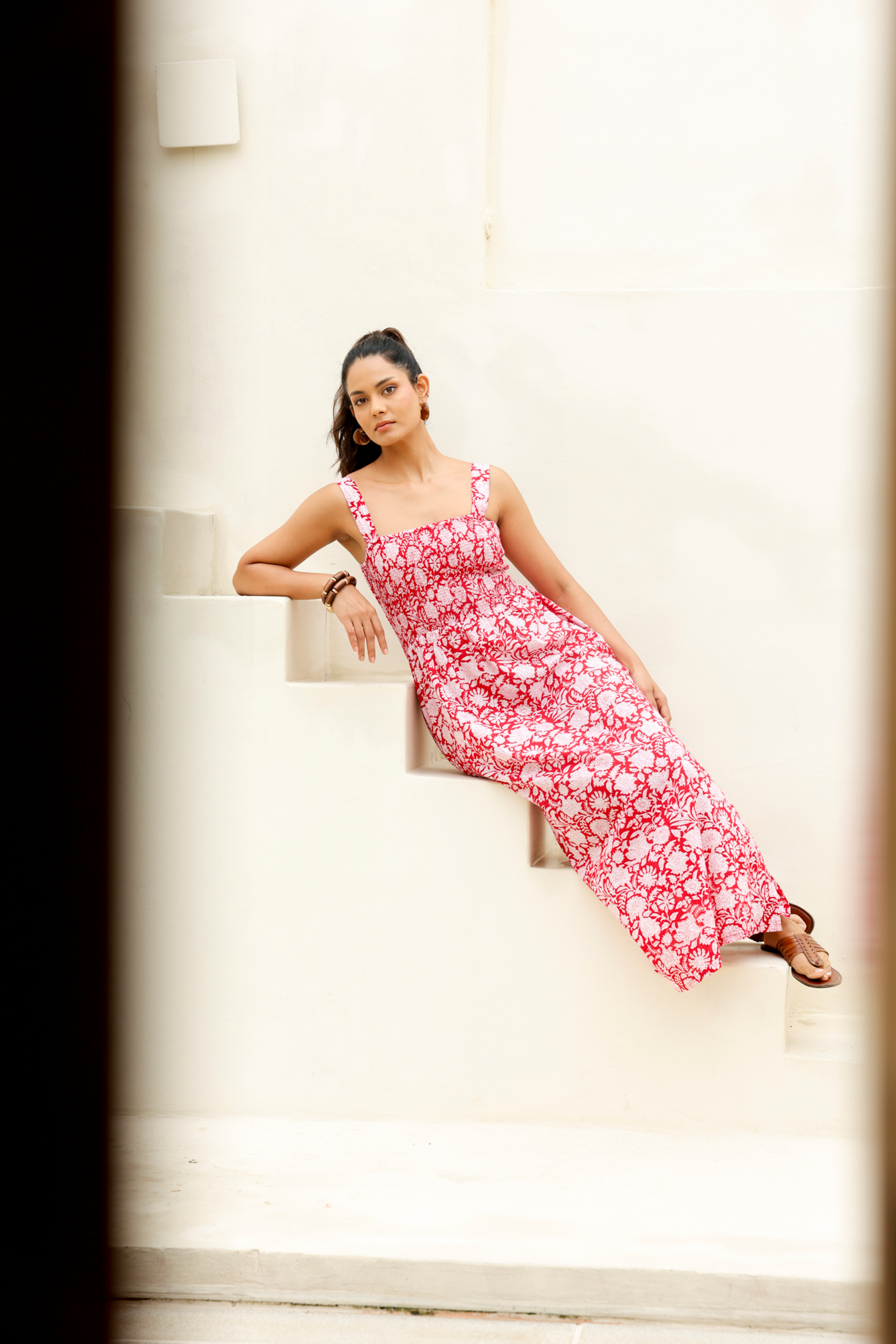 Maxi Smocking Dress in Red