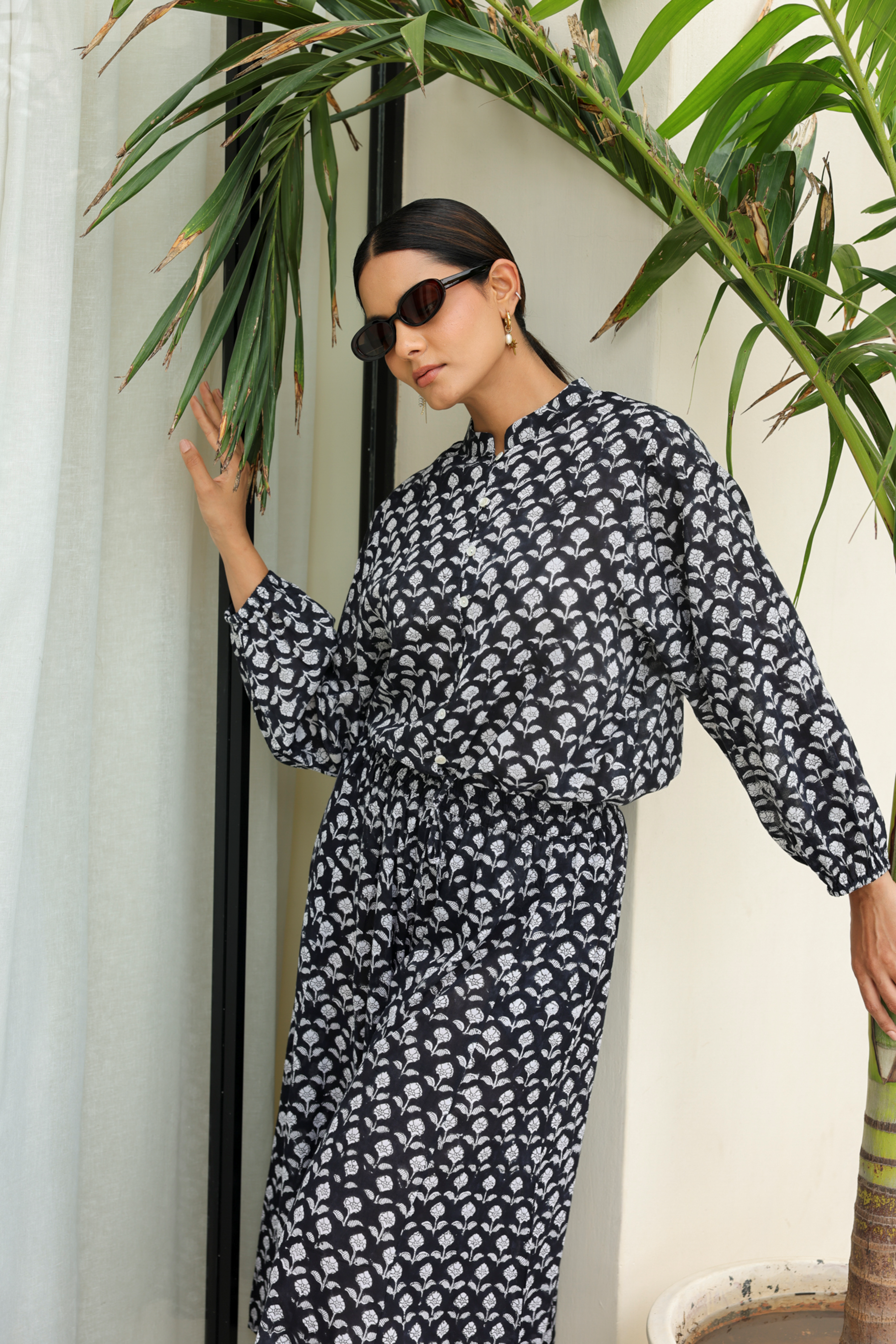 Button Front Blouse in Black White