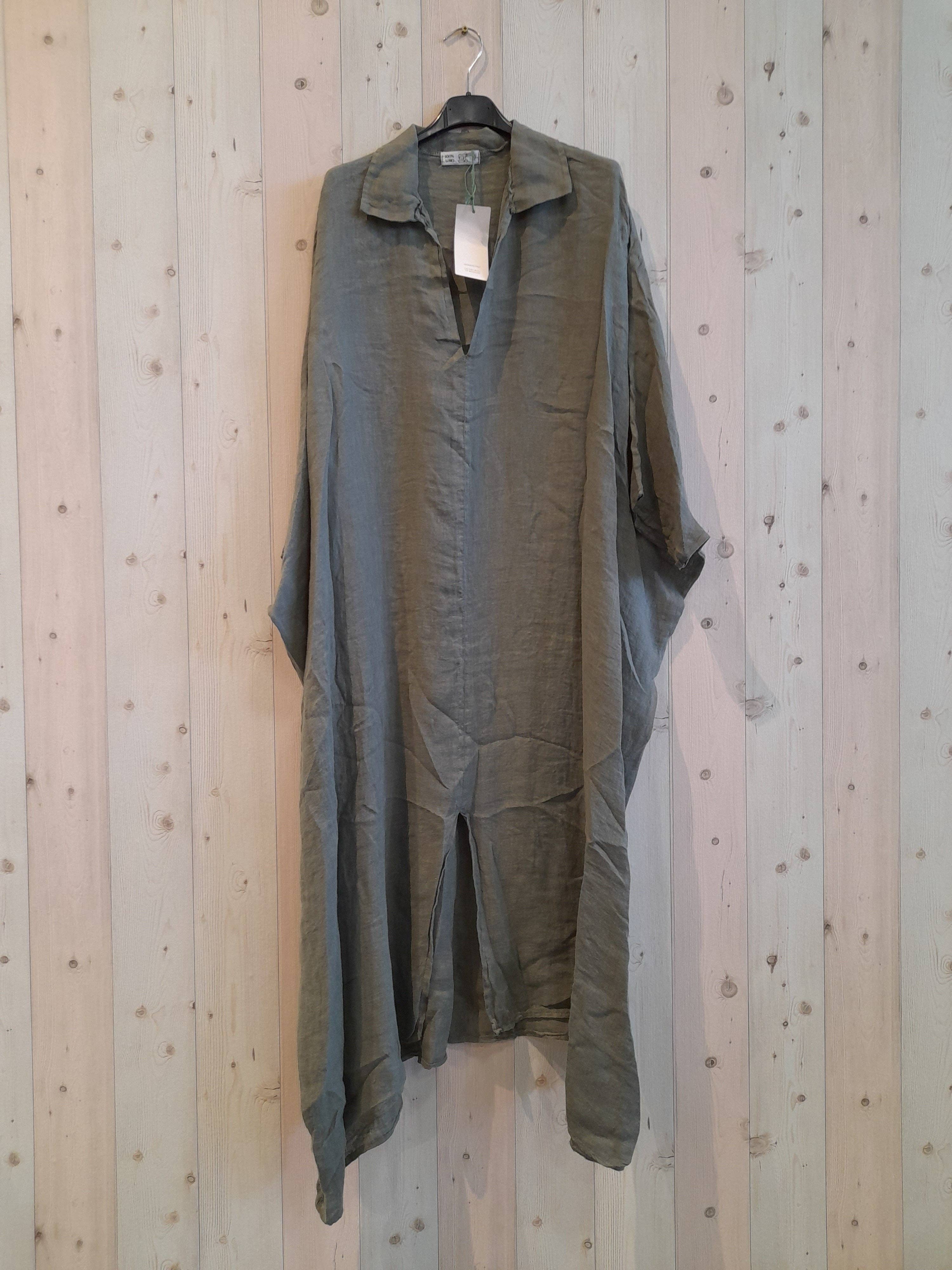 Ref-9036 Plain 100% Linen Kaftan: BLACK