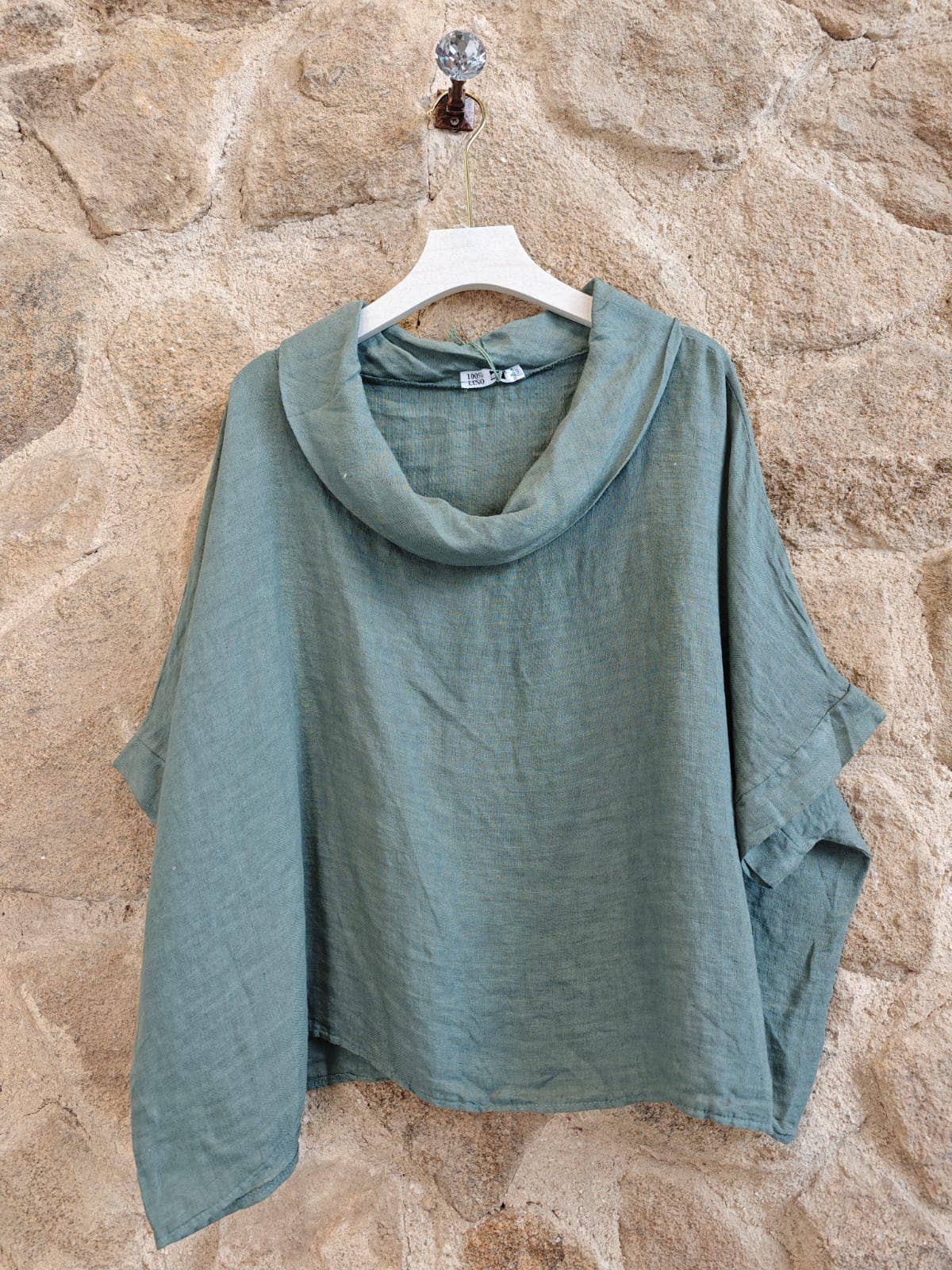 Ref-12238 100% LINEN SHORT-SLEEVE BOAT-NECK BLOUSE: Yellow