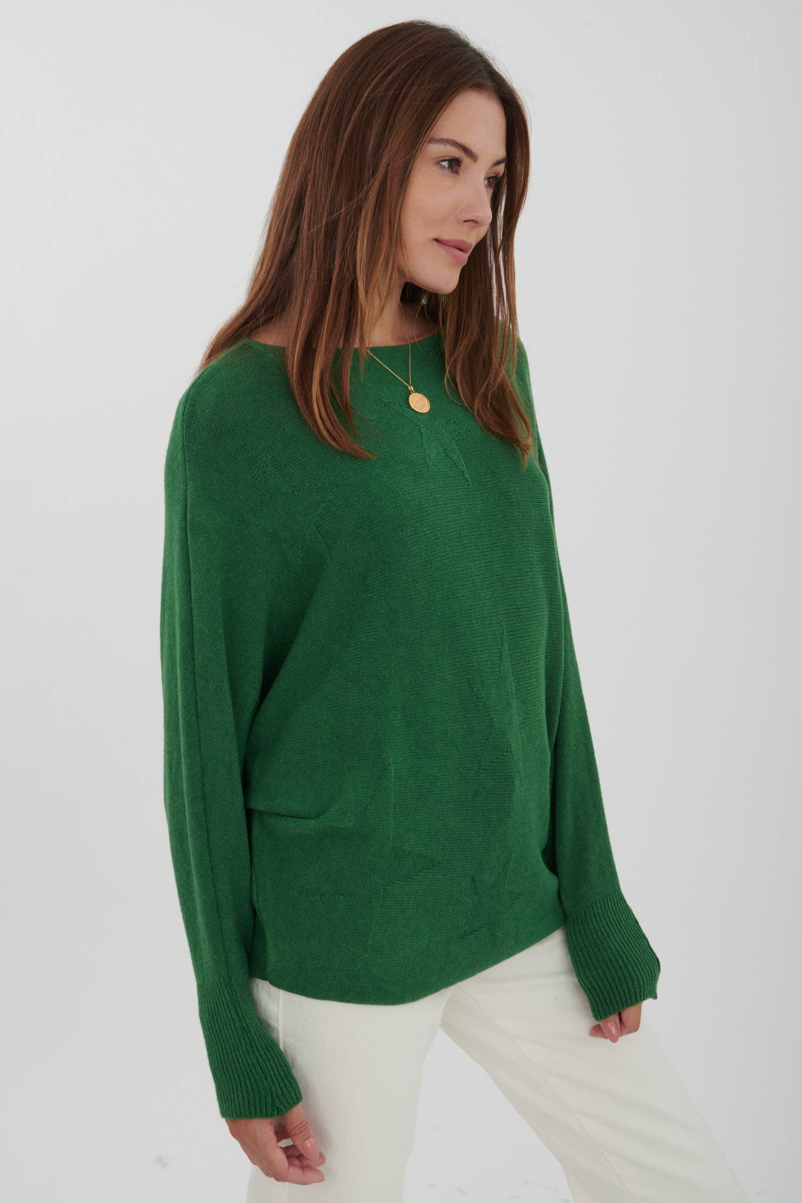 Cashmere Blend Green Bat-Sleeve Sweater