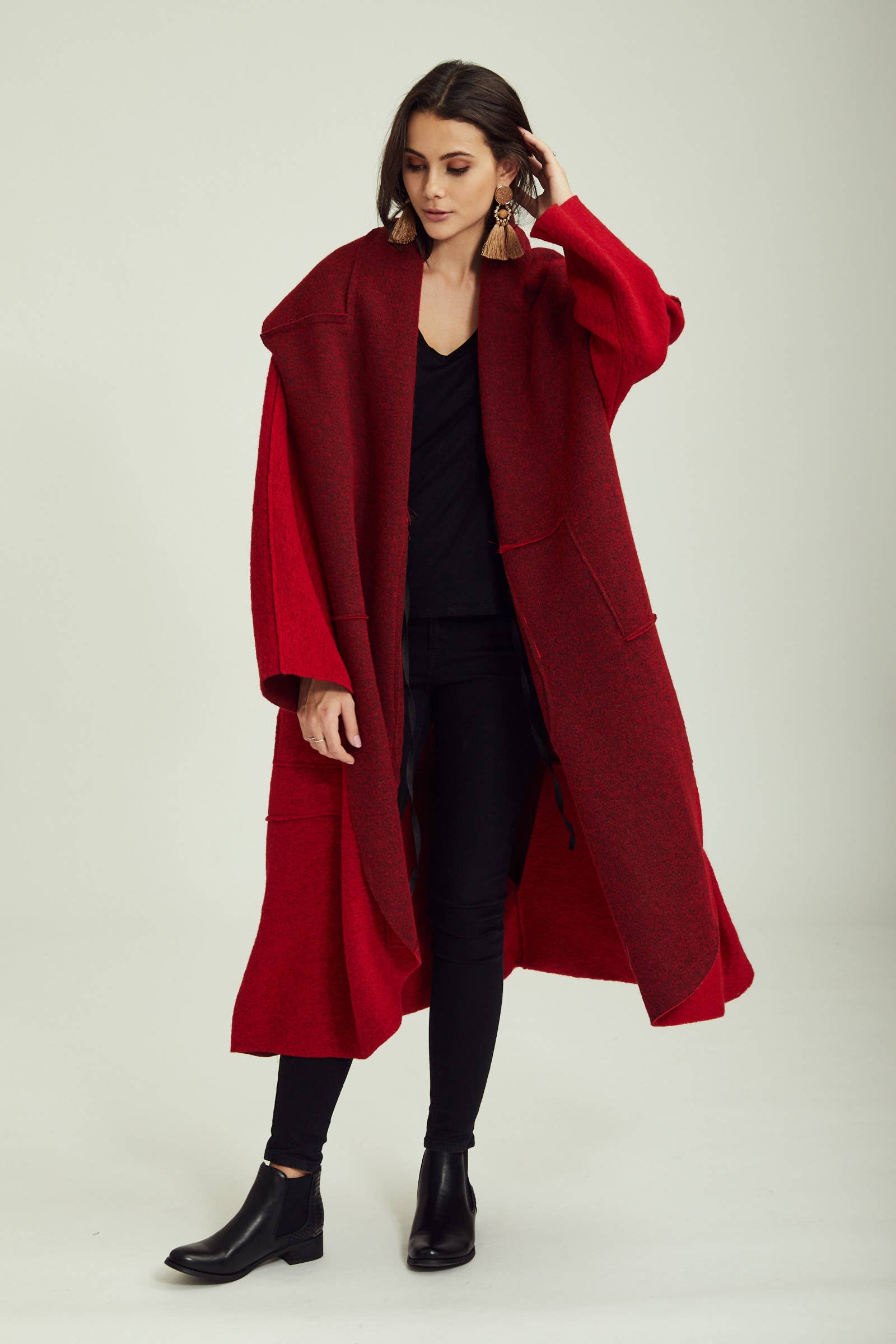 BLL-M98043 wool coat: Persimmon / One size