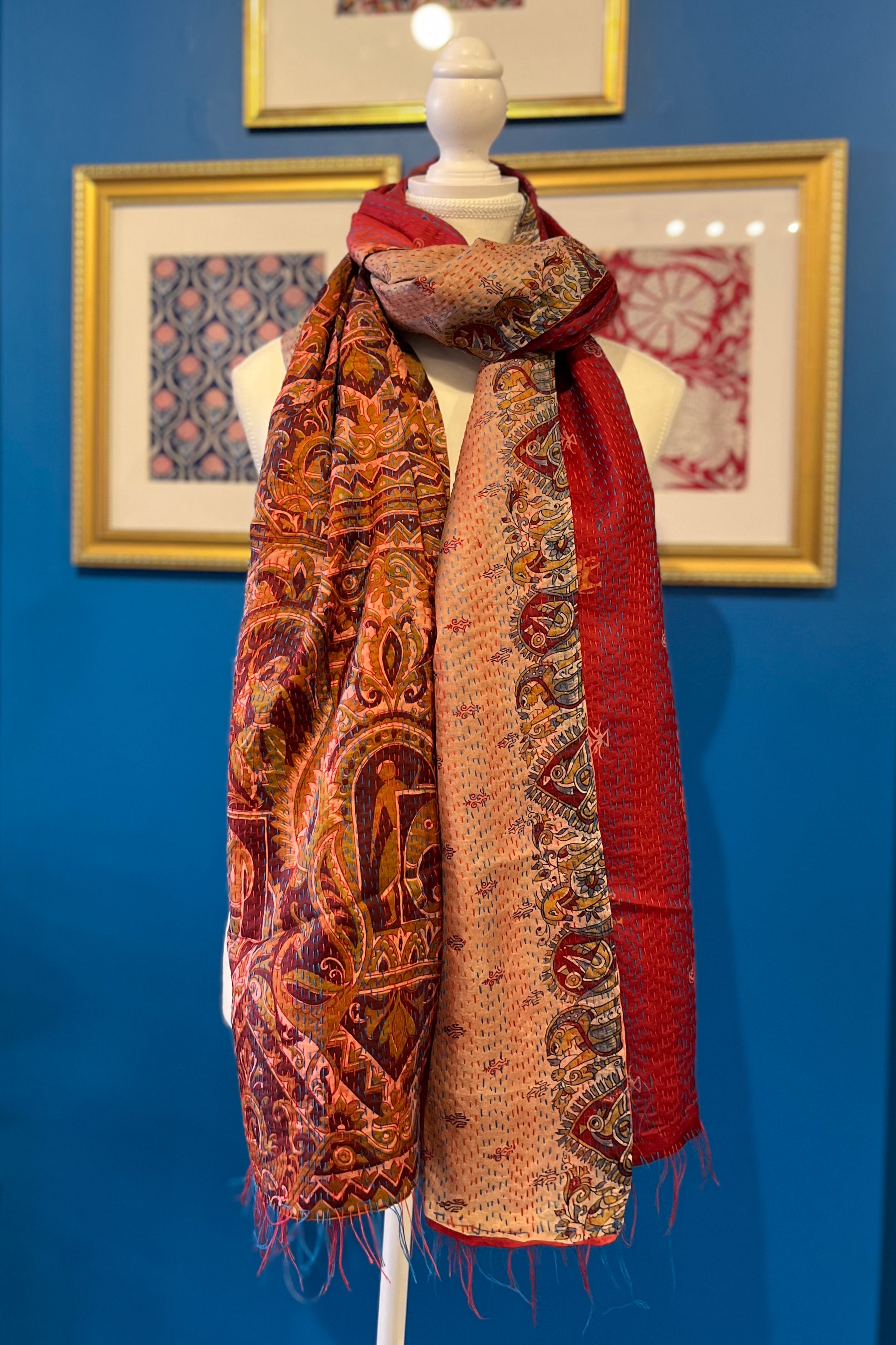 Silk/Silk Blend Kantha Scarf - Pattern 5