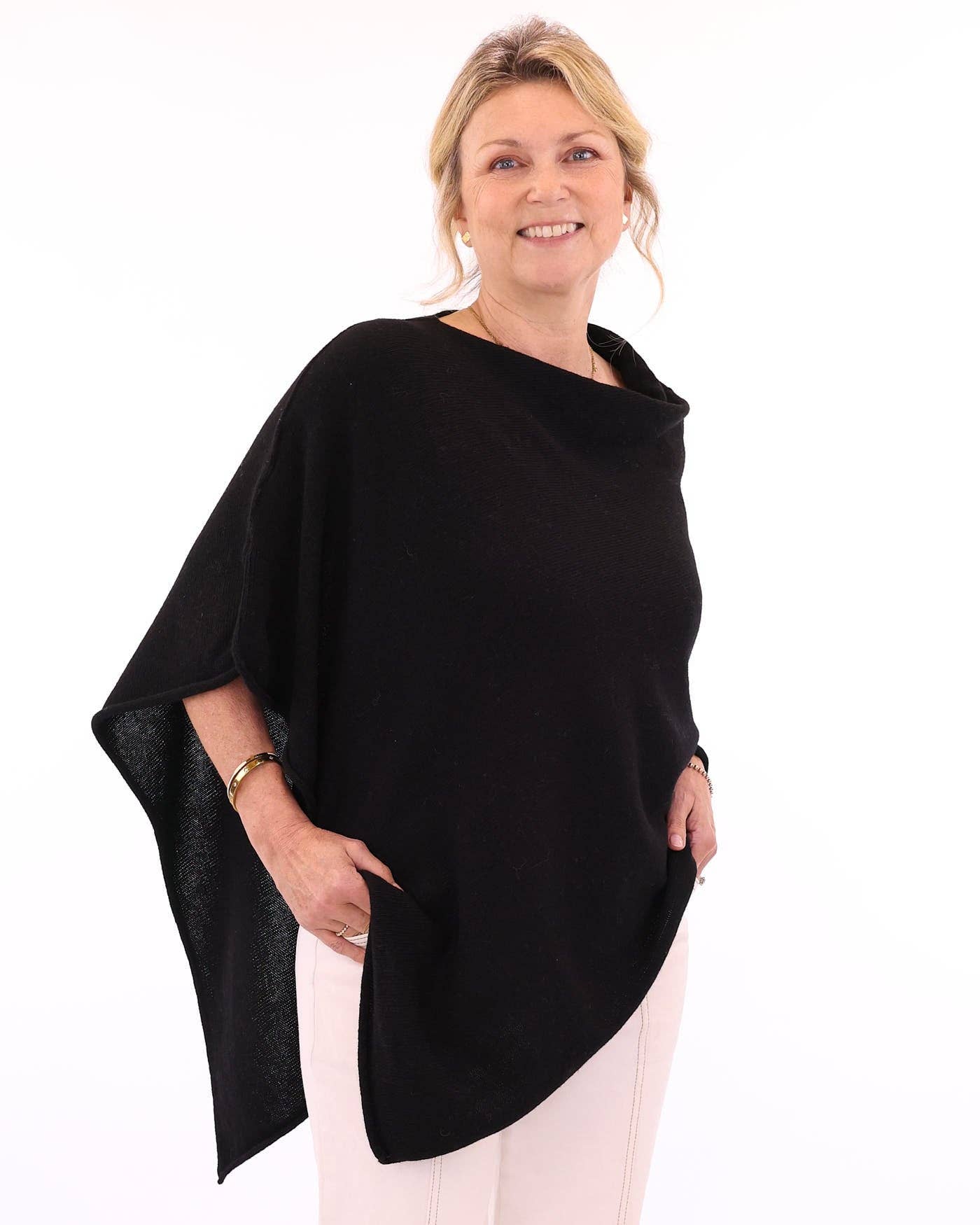 Cashmere Blend Poncho: Azure Blue