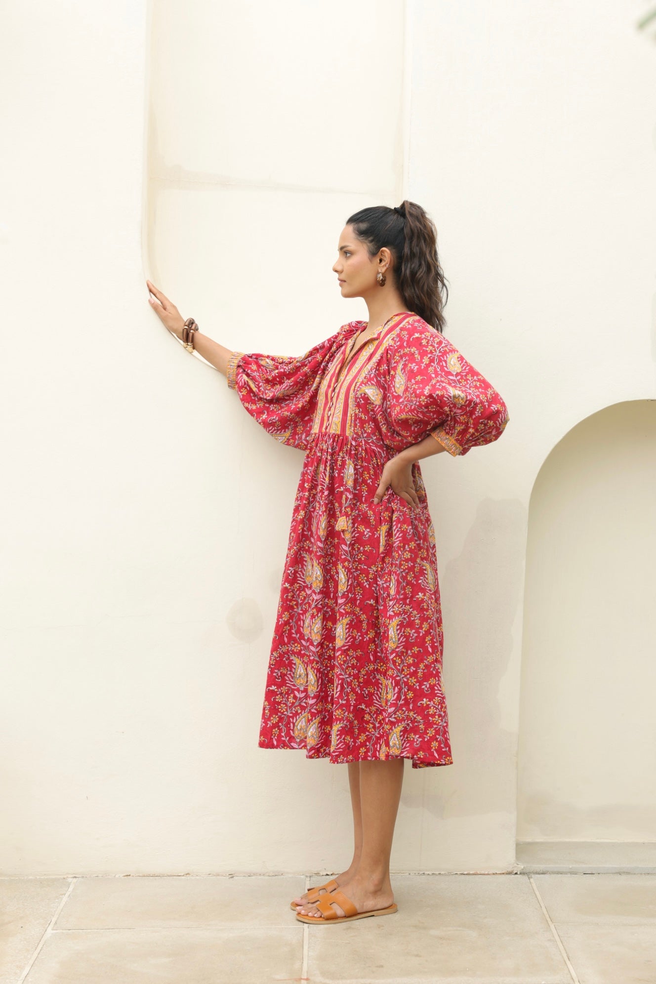 Tulip Midi Dress in Red