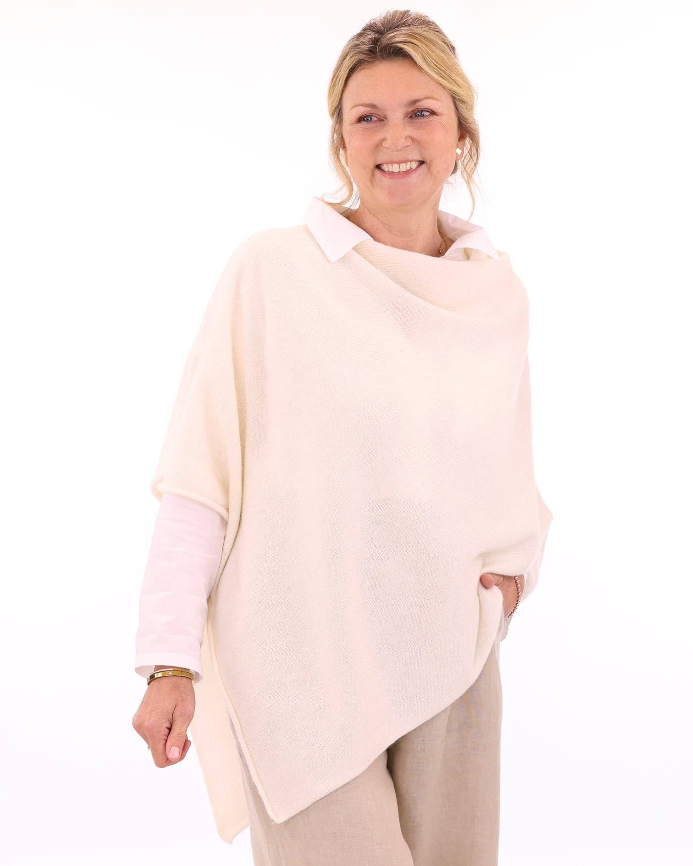 Cashmere Blend Poncho: Pearl Grey