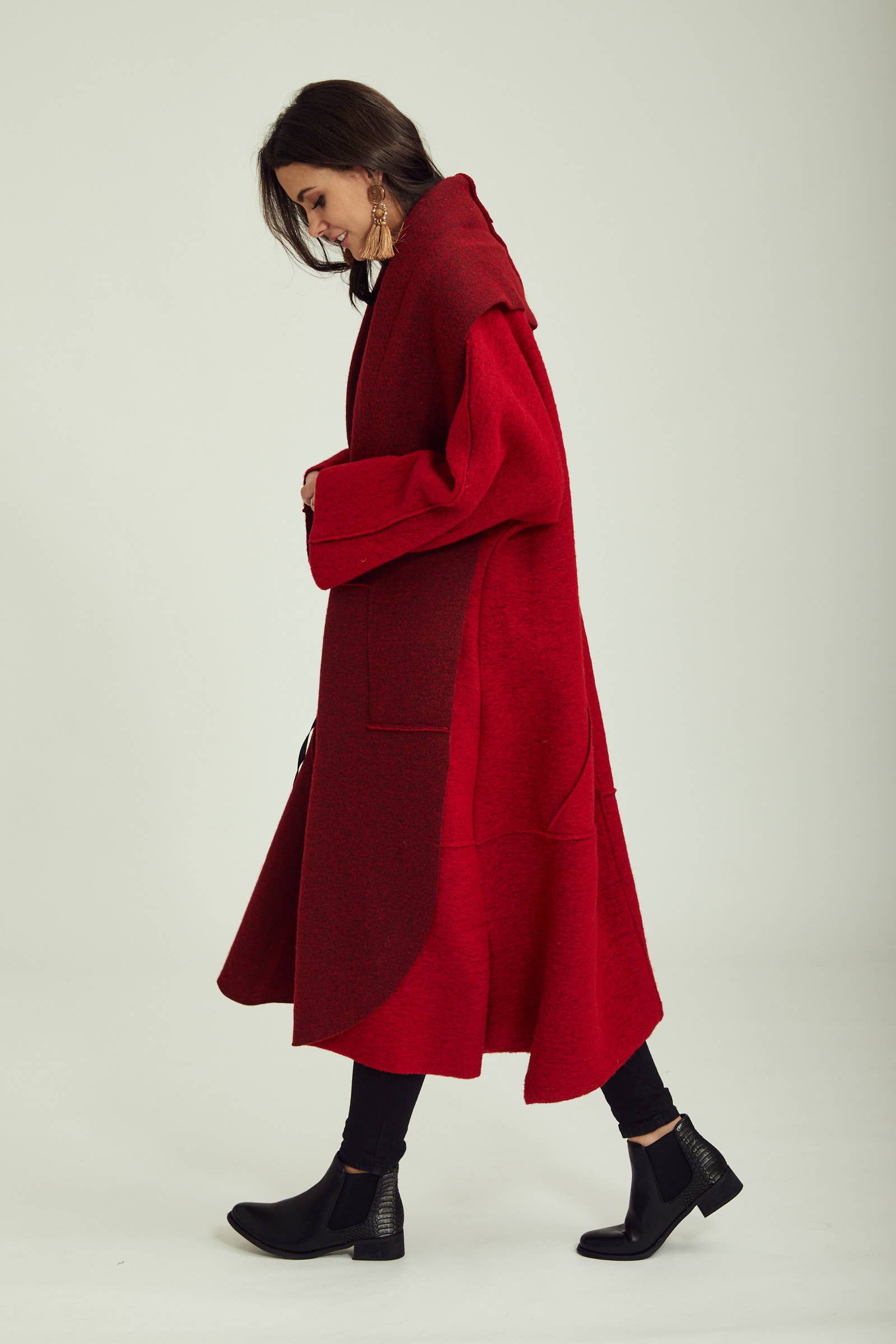 BLL-M98043 wool coat: Persimmon / One size