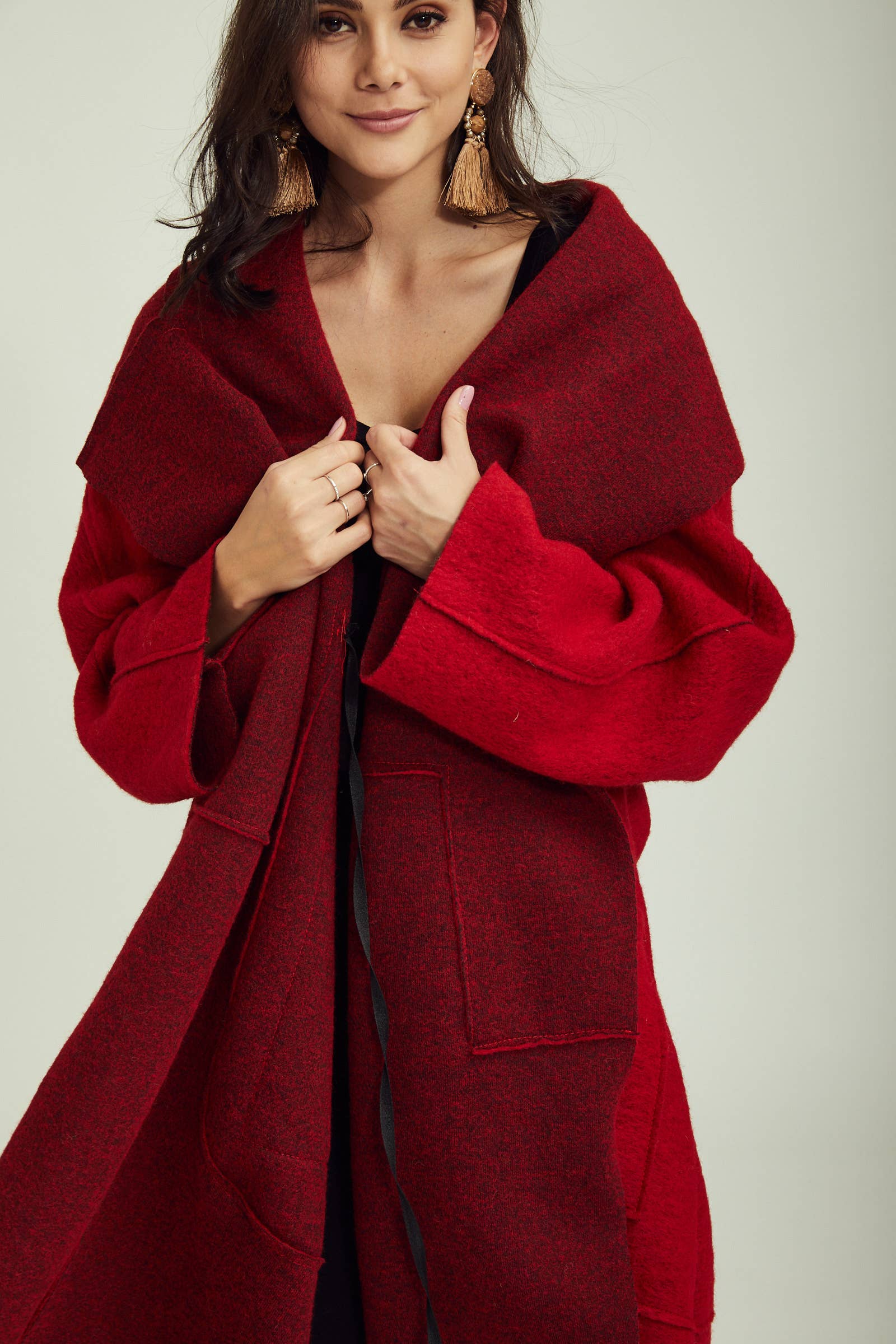 BLL-M98043 wool coat: Persimmon / One size