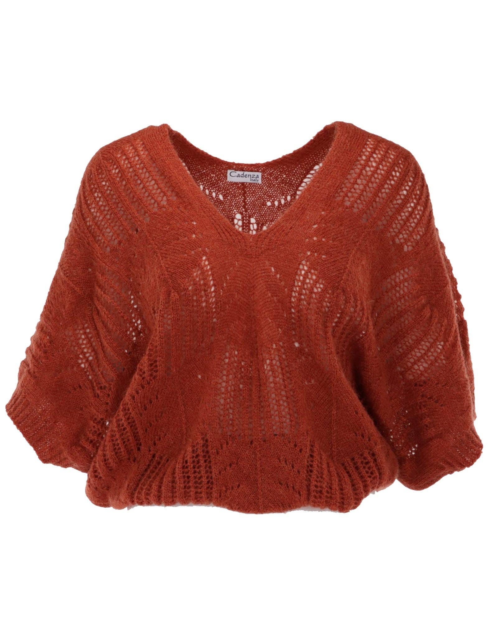 V Neck Mohair Blend Tunic: Autumn Red