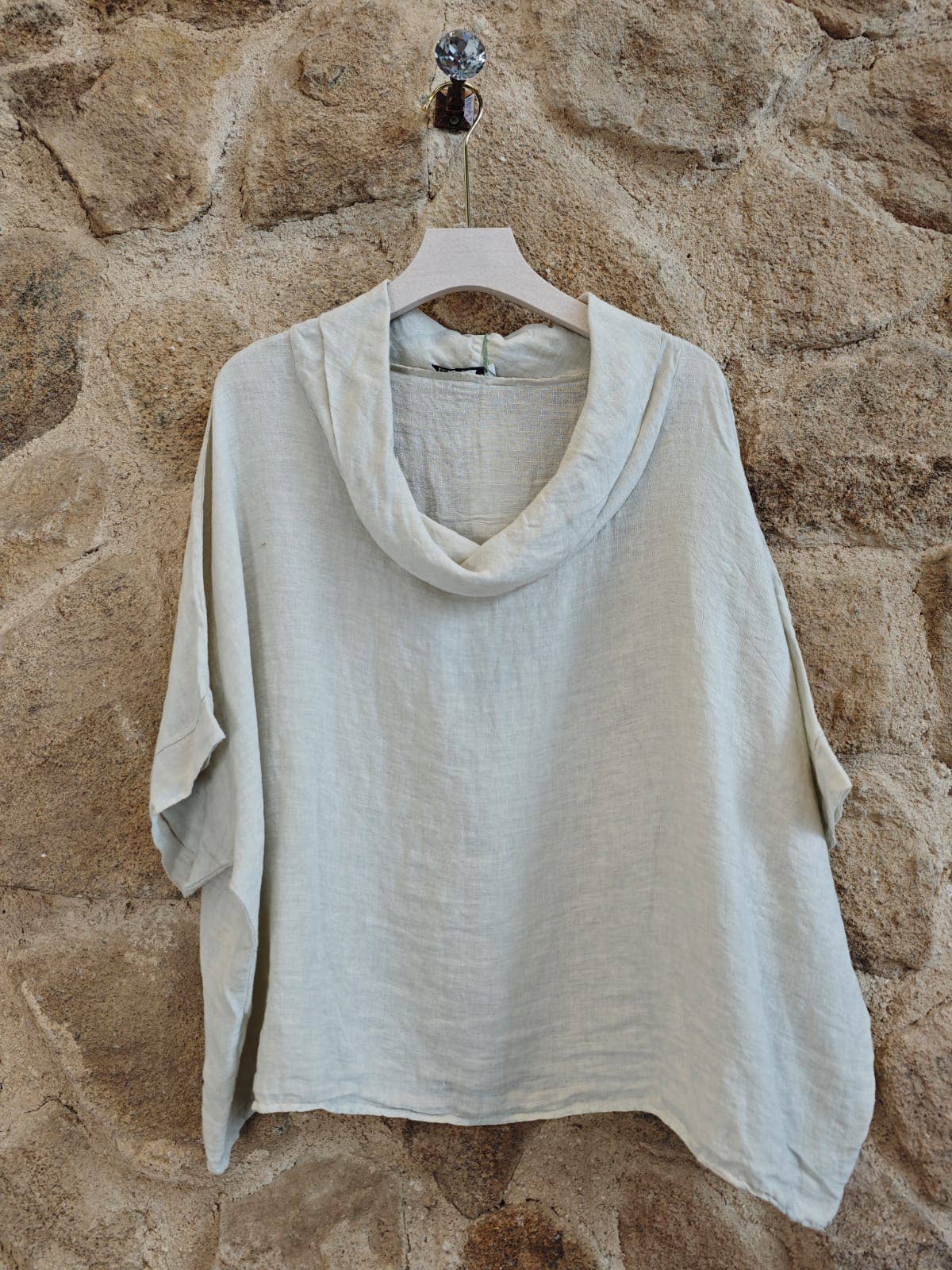 Ref-12238 100% LINEN SHORT-SLEEVE BOAT-NECK BLOUSE: Yellow
