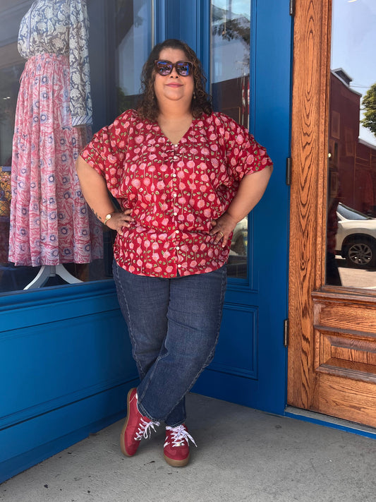V-Neck Button Front Blouse