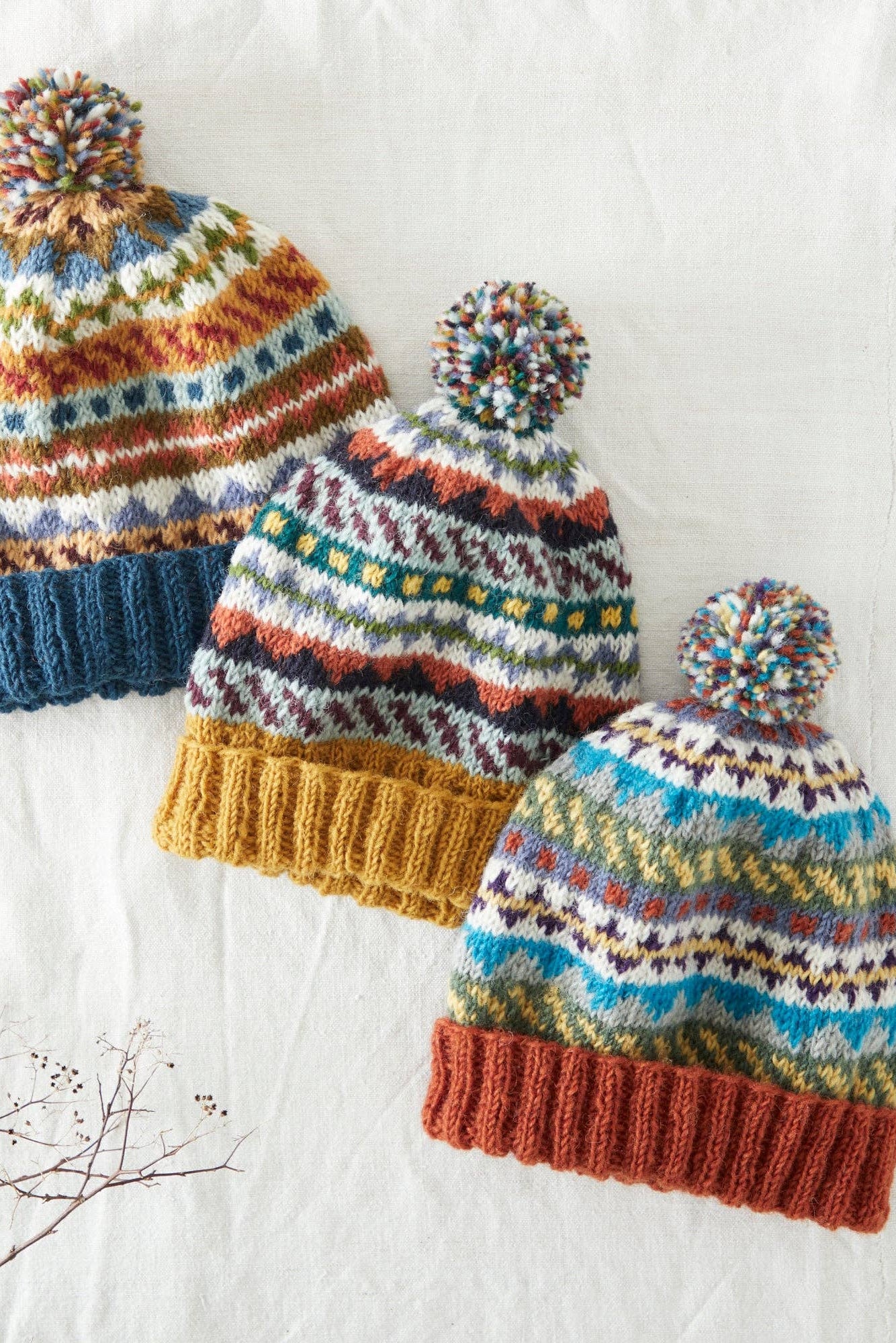 Wool Bobble Hat in Multi Mustard Yellow