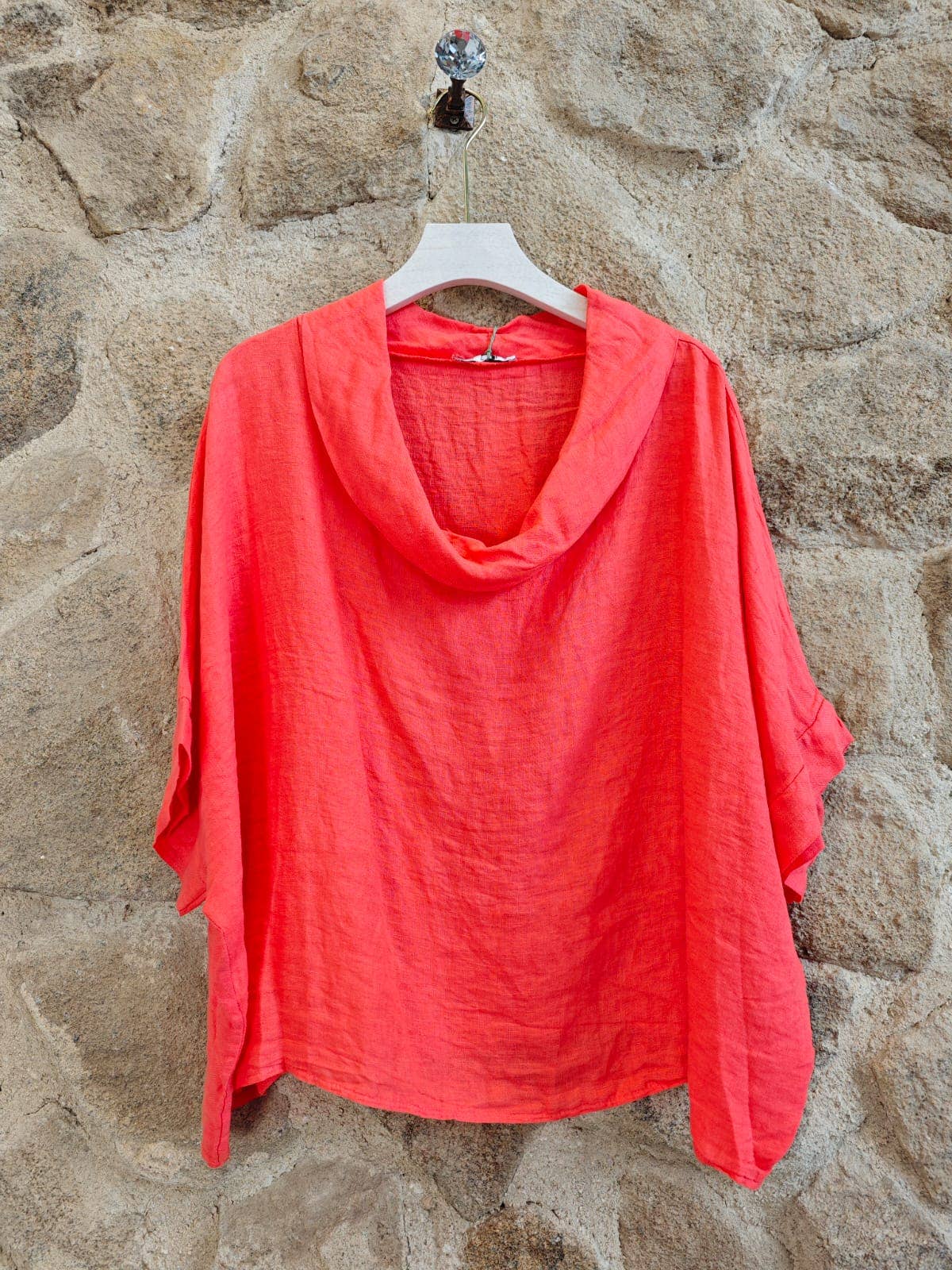 Ref-12238 100% LINEN SHORT-SLEEVE BOAT-NECK BLOUSE: Yellow