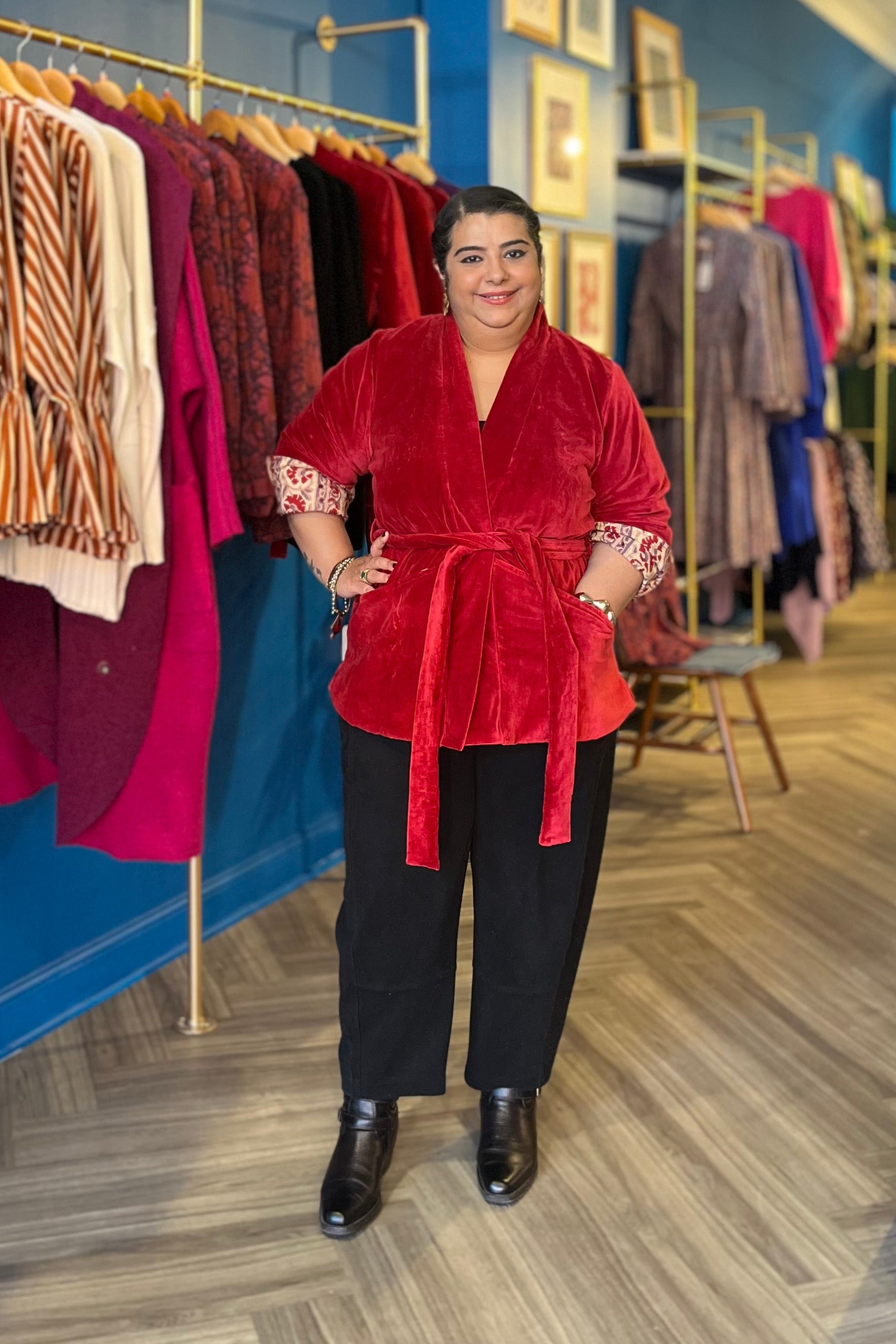 Velvet Coat in Deep Red