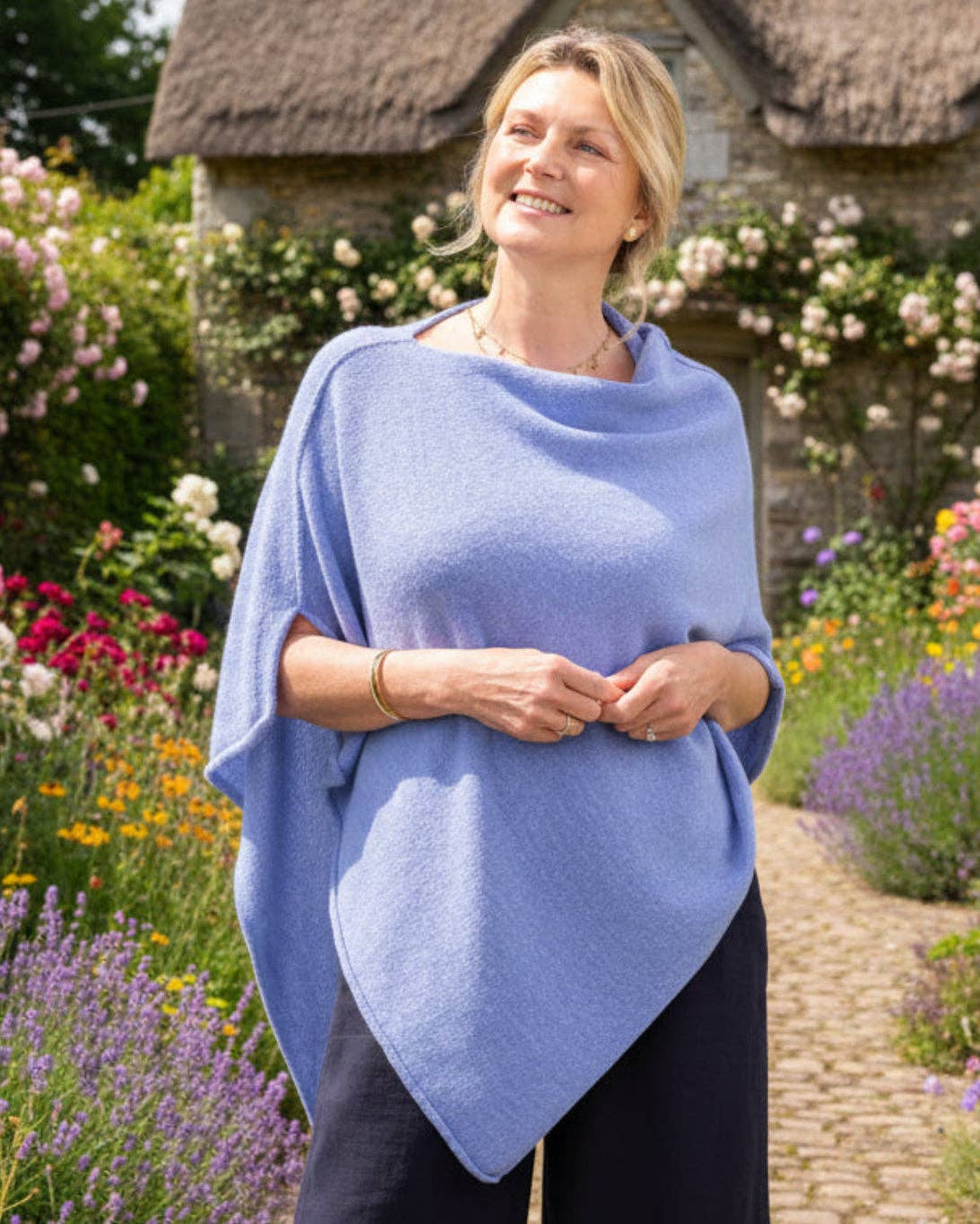Cashmere Blend Poncho: Azure Blue