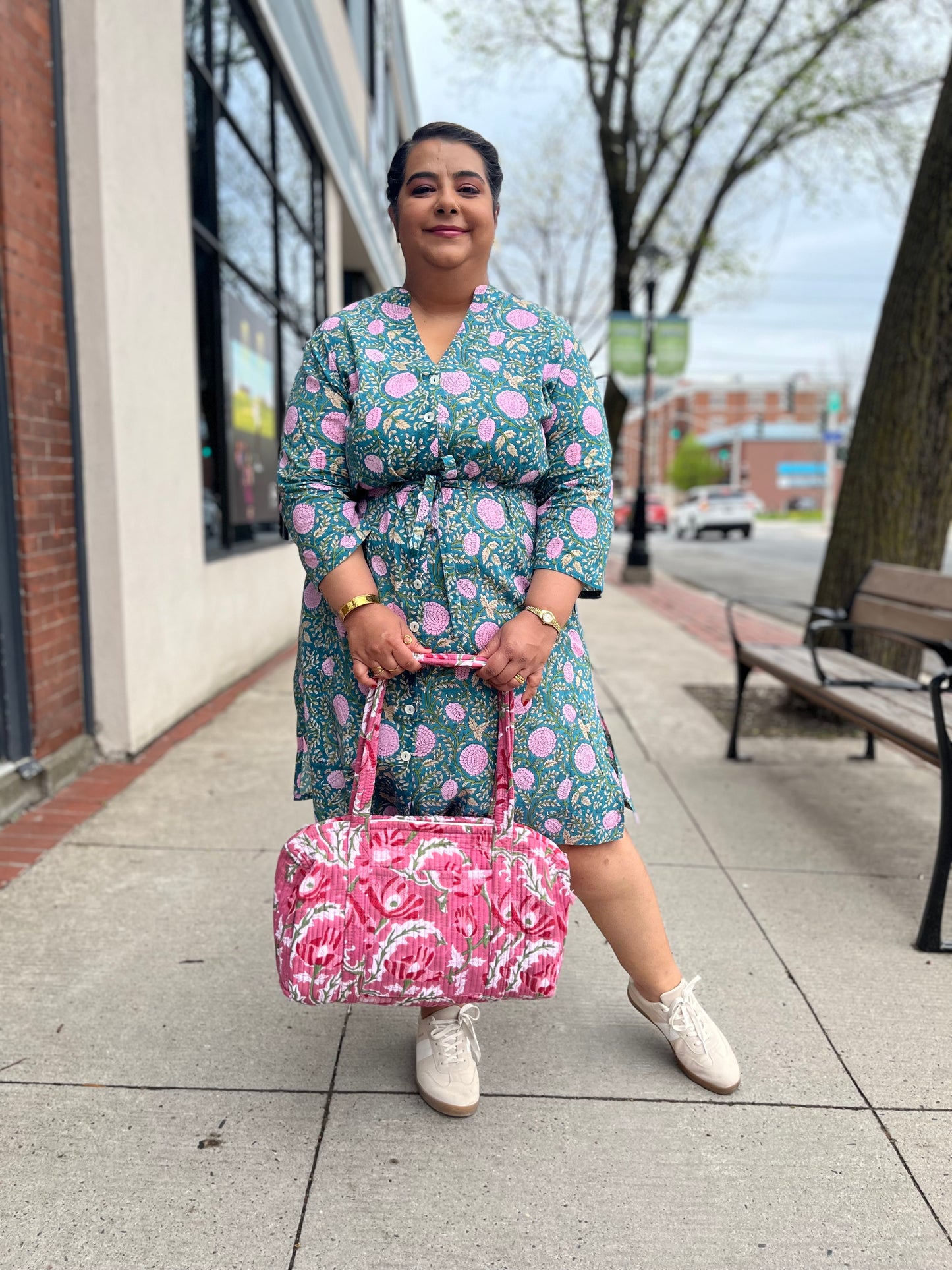 Shirt Dress in Teal Pink